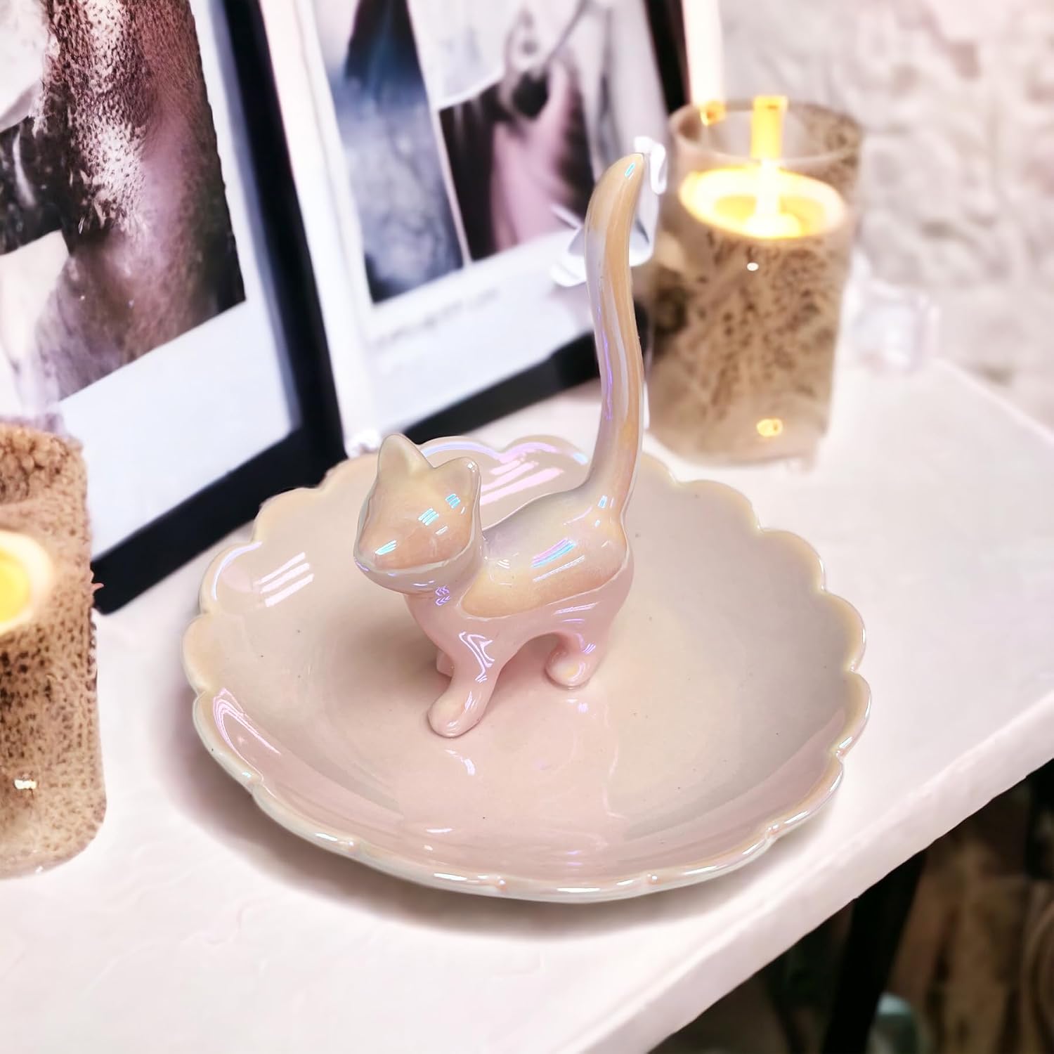 Cat Ring Holder Trinket Tray Ceramic Jewelry Dish Decorative Ring Holder/Trinket Tray / Pink