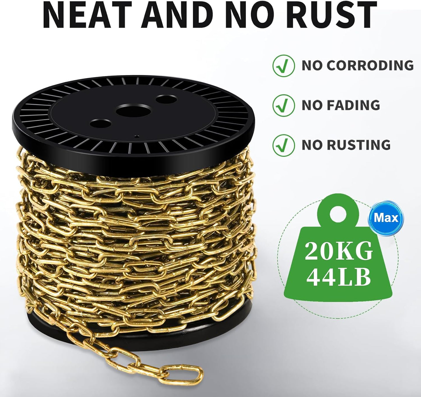 1/12" Metal Hanging Chains Bronze Decorative Chain Fixture Chain Brass / 2mm 33ft / Gold / 33 ft