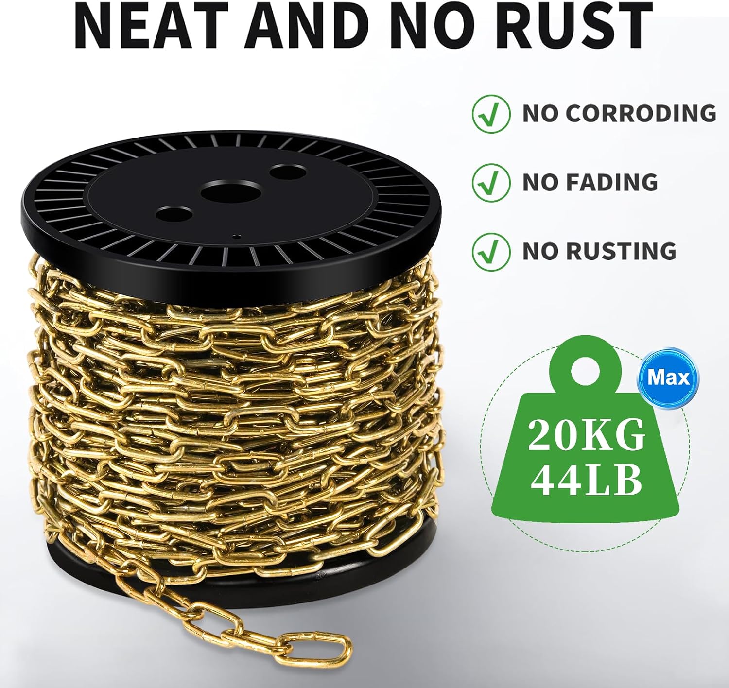 1/12" Metal Hanging Chains Bronze Decorative Chain Fixture Chain Brass / 2mm 33ft / Gold / 33 ft