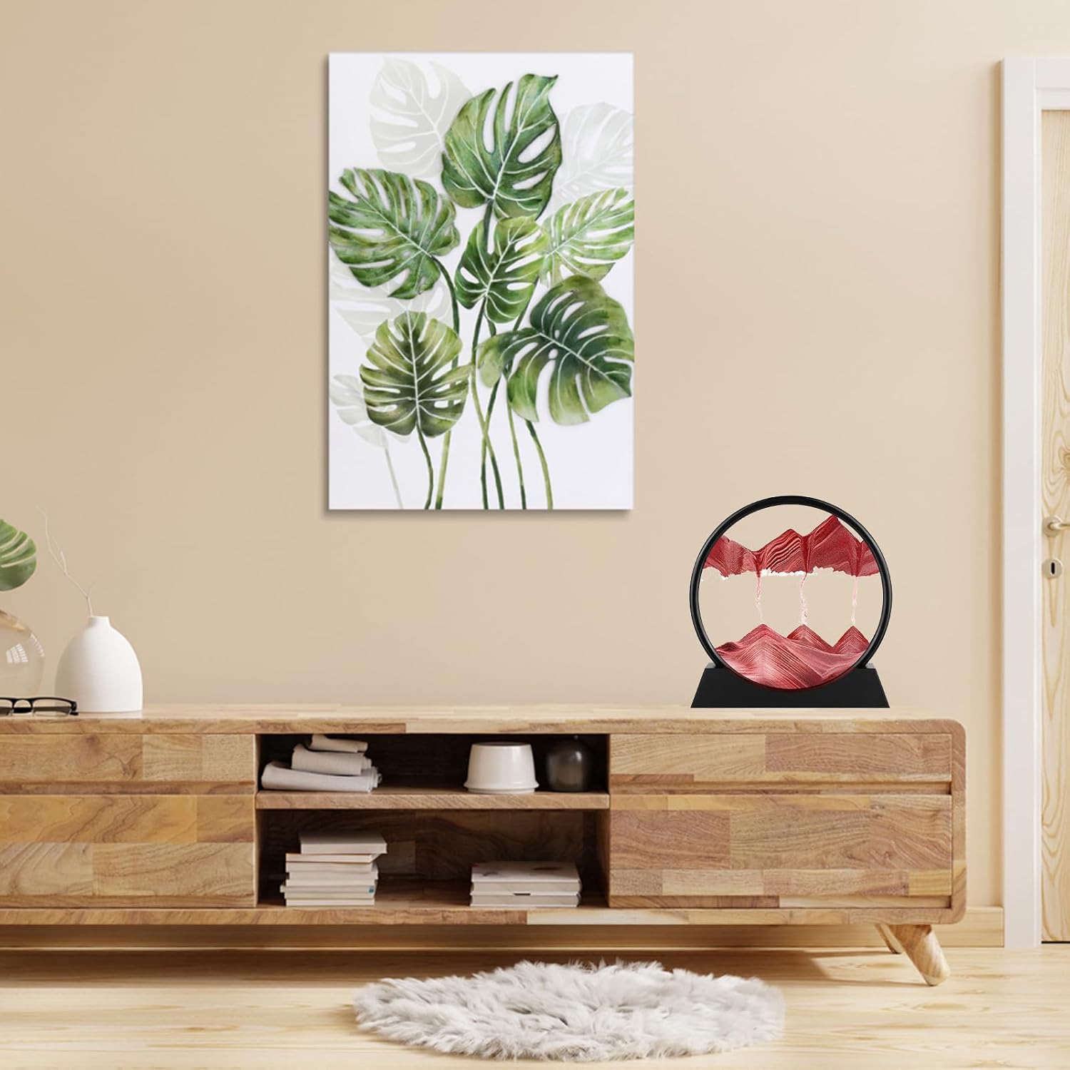 Round Glass 3D Deep Sea Sandscape / Red / 7in