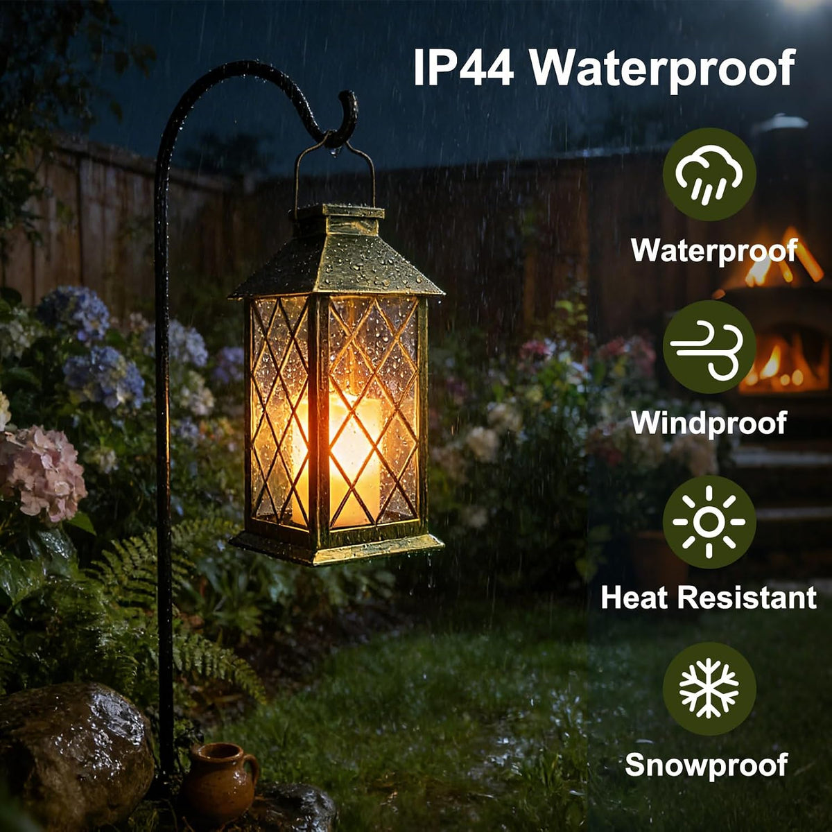 Outdoor Solar Lanterns 14'' Large Solar Lanterns Outdoor Waterproof, Bronze | Tempered Glass Outdoor Lanterns with