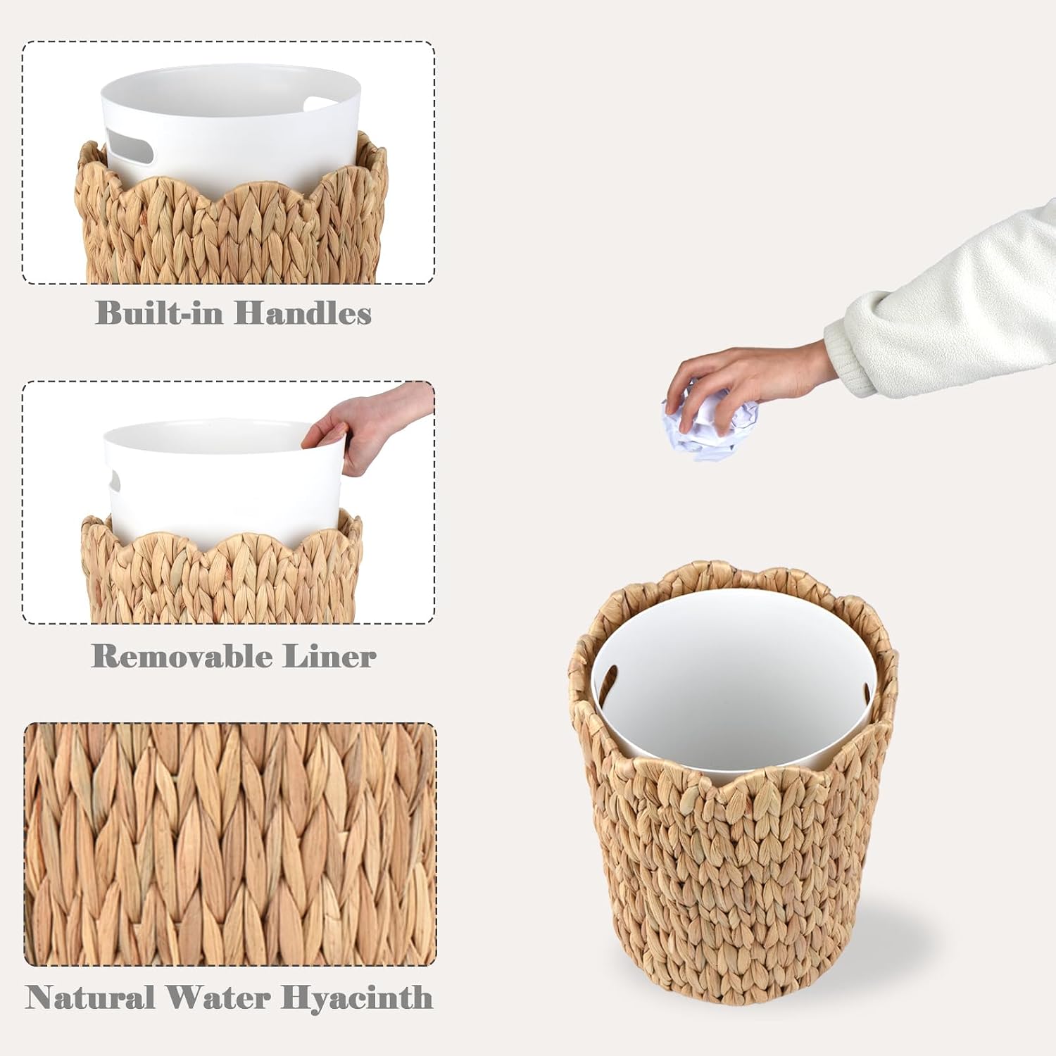 Scalloped Edge Wicker Waste Basket / 3.5 Gallon