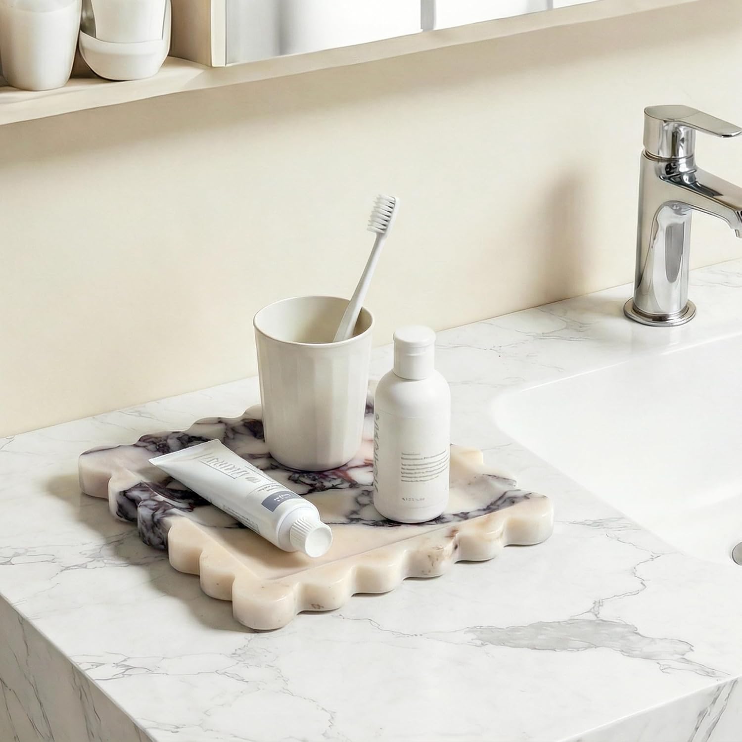 Scalloped Square Marble Decorative Tray / Calacatta Viola / Natural