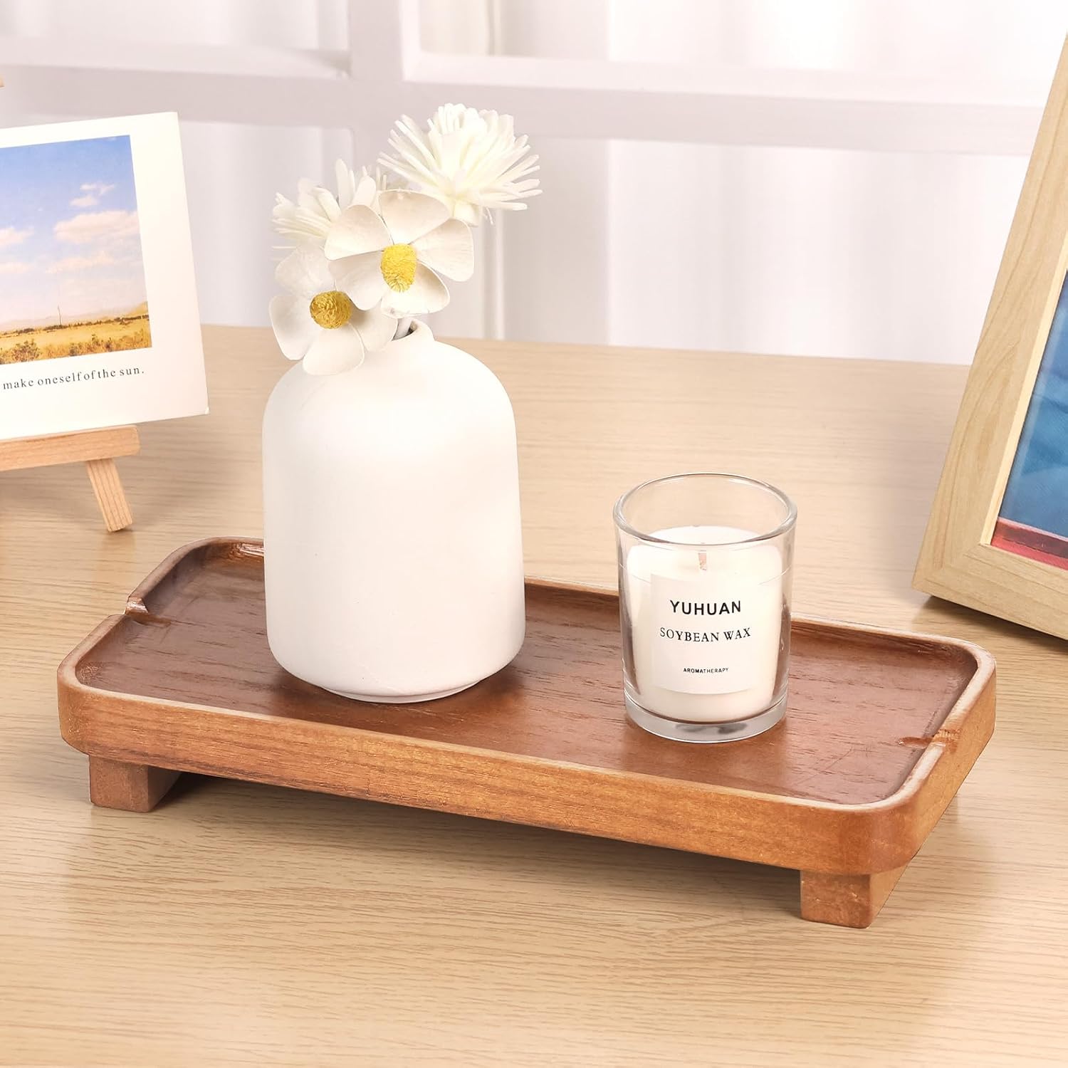 Wood Riser Small Decorative Tray Sink Soap Dish / Light Brown / 10 * 4.5 Inches / 4.5 Inch