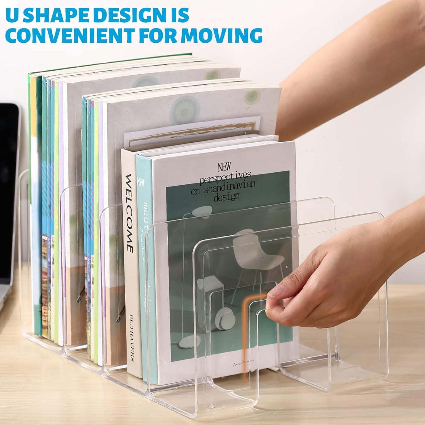 Sturdy Desk File Organizer Shelf Book Holder Purse Handbag Clutch Divider File / Clear / Set of 4