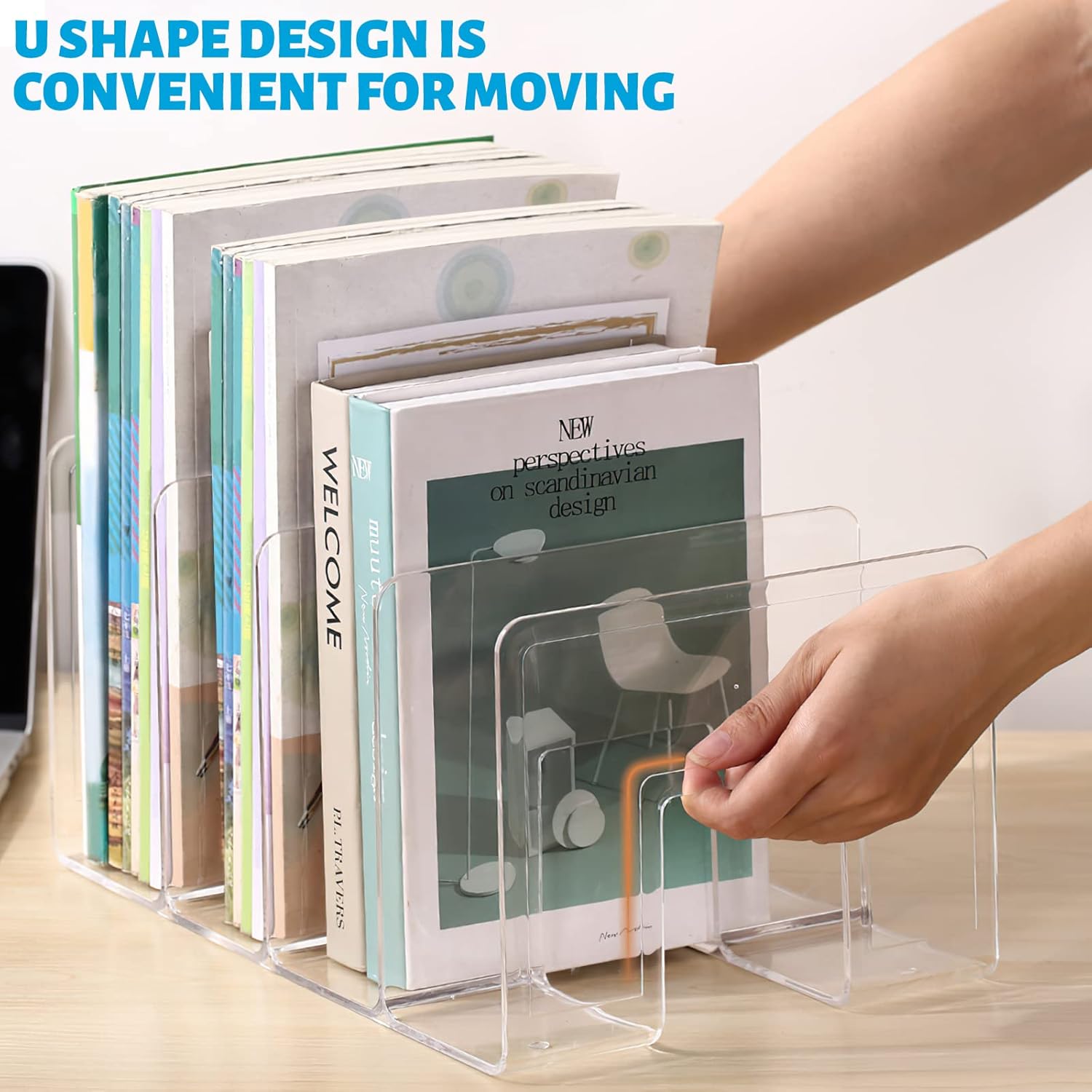 Sturdy Desk File Organizer Shelf Book Holder Purse Handbag Clutch Divider File / Clear / Set of 4