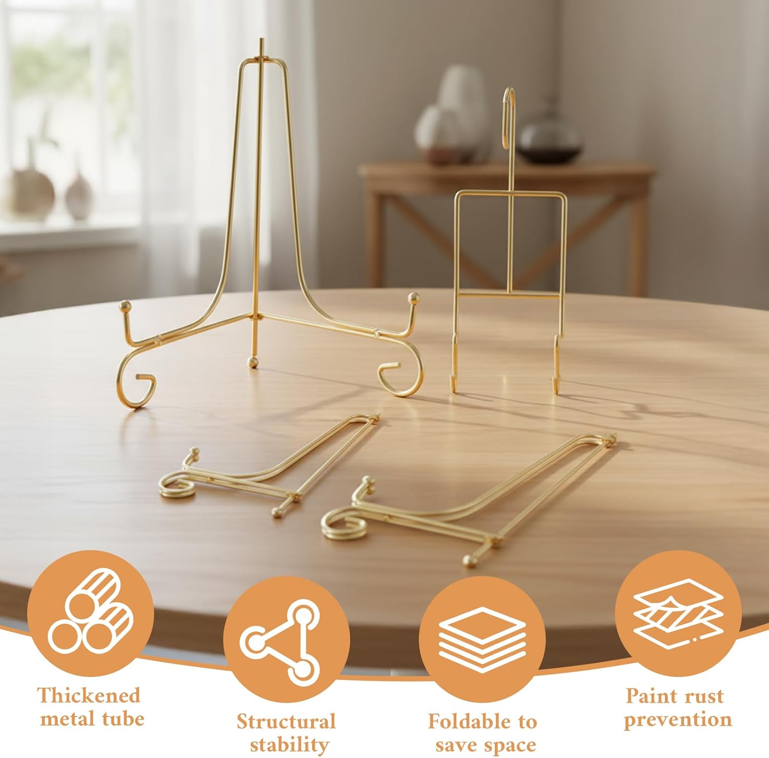 3 Size Plate Stands for Display / Gold / 8 Inch / Set of 6
