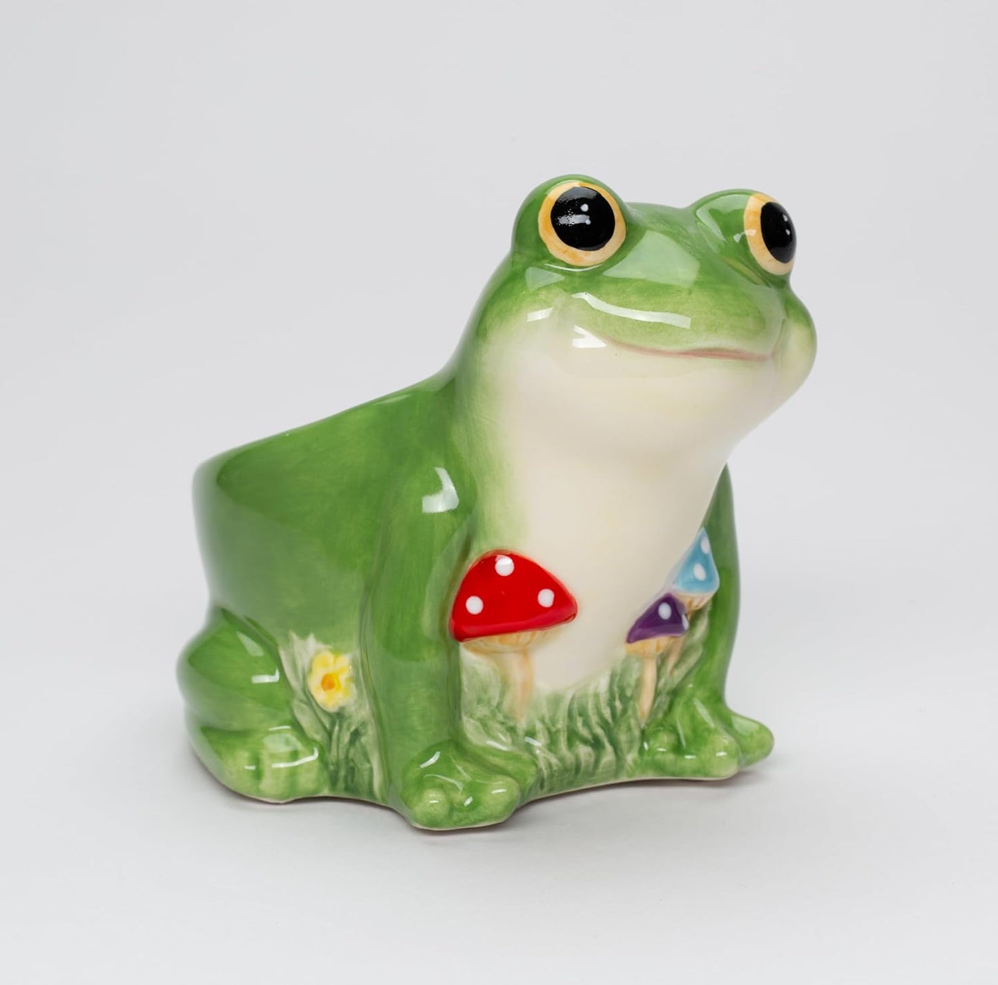 Fine Ceramic Frog and Forest Mushrooms Planter Pot Candy Dish Bowl
