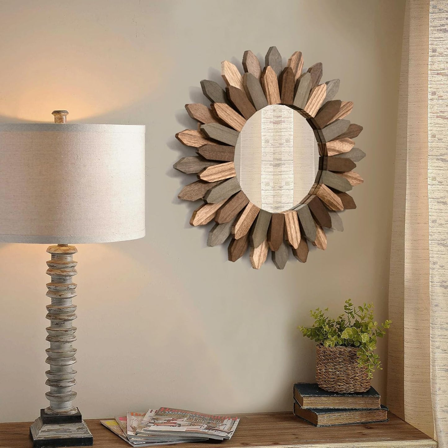 Rustic Wood Sunburst Frame / Tril Color / 12 Inch