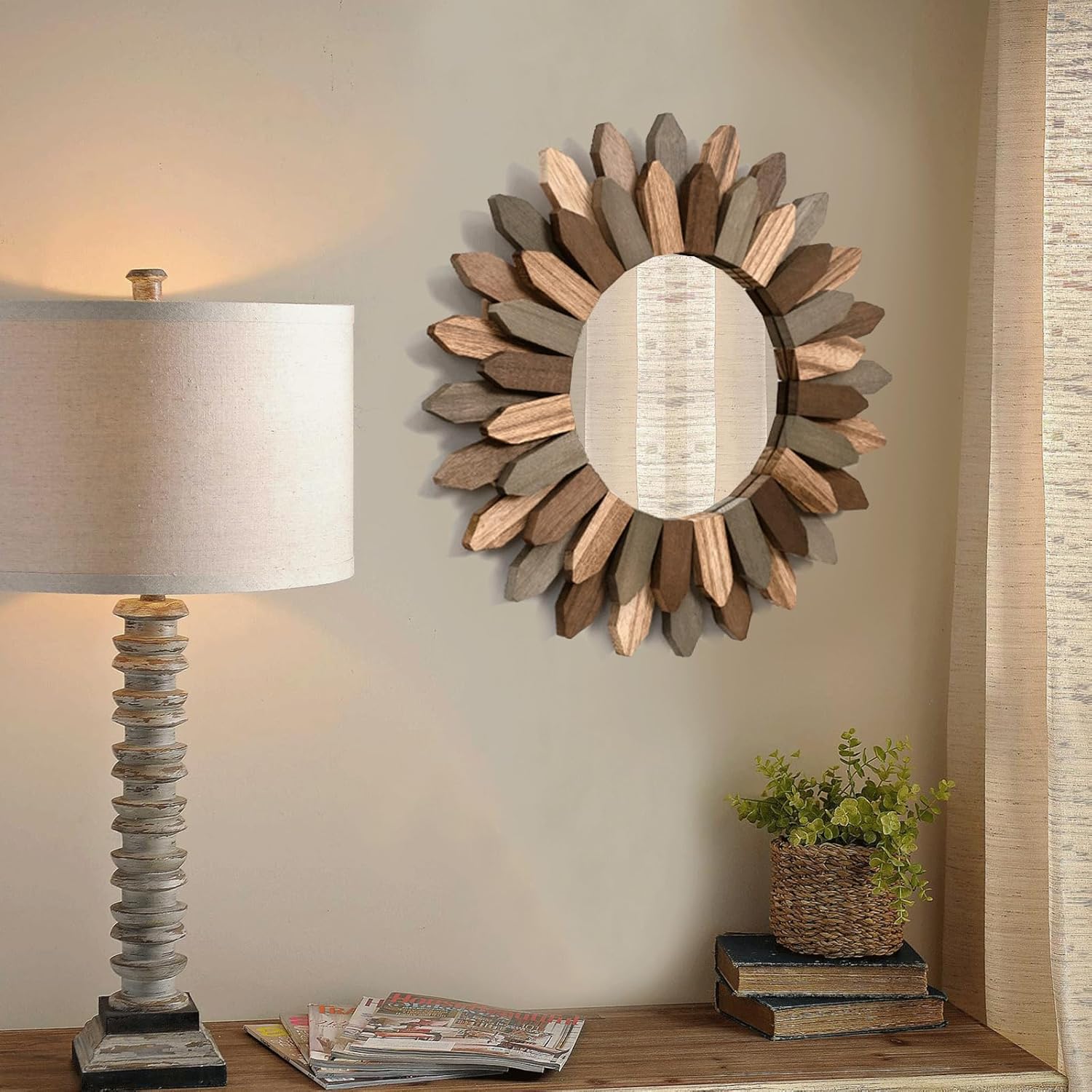 Rustic Wood Sunburst Frame / Tril Color / 12 Inch