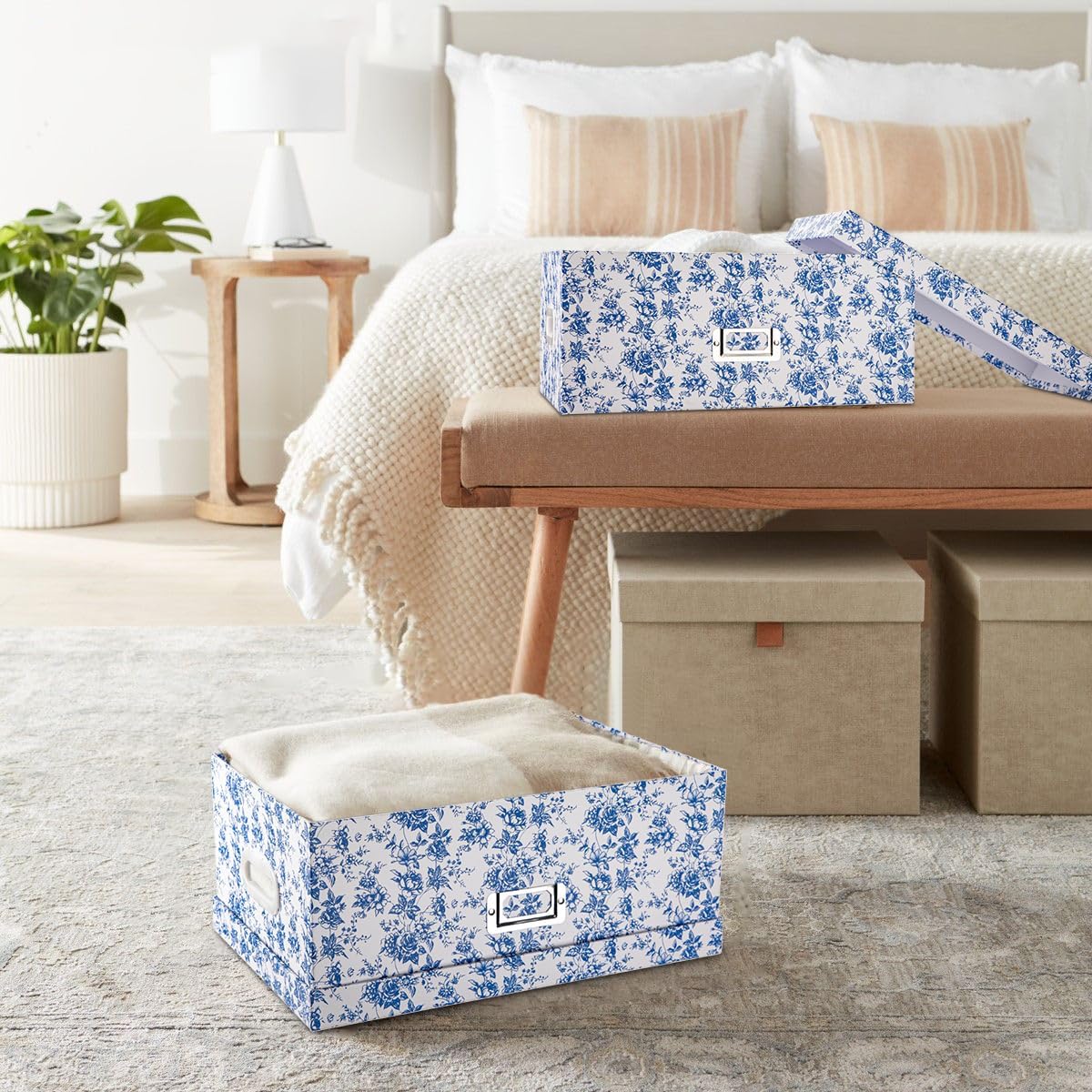 Porcelain-Style Storage Boxes / Blue and White / Set of 2