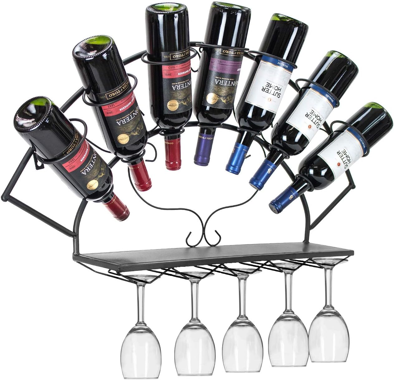 Sorbus® Wine Bottle Stemware Glass Rack Wall Mounted - Bordeaux Chateau Style - Holds 7 Bottles of Your Favorite Wine