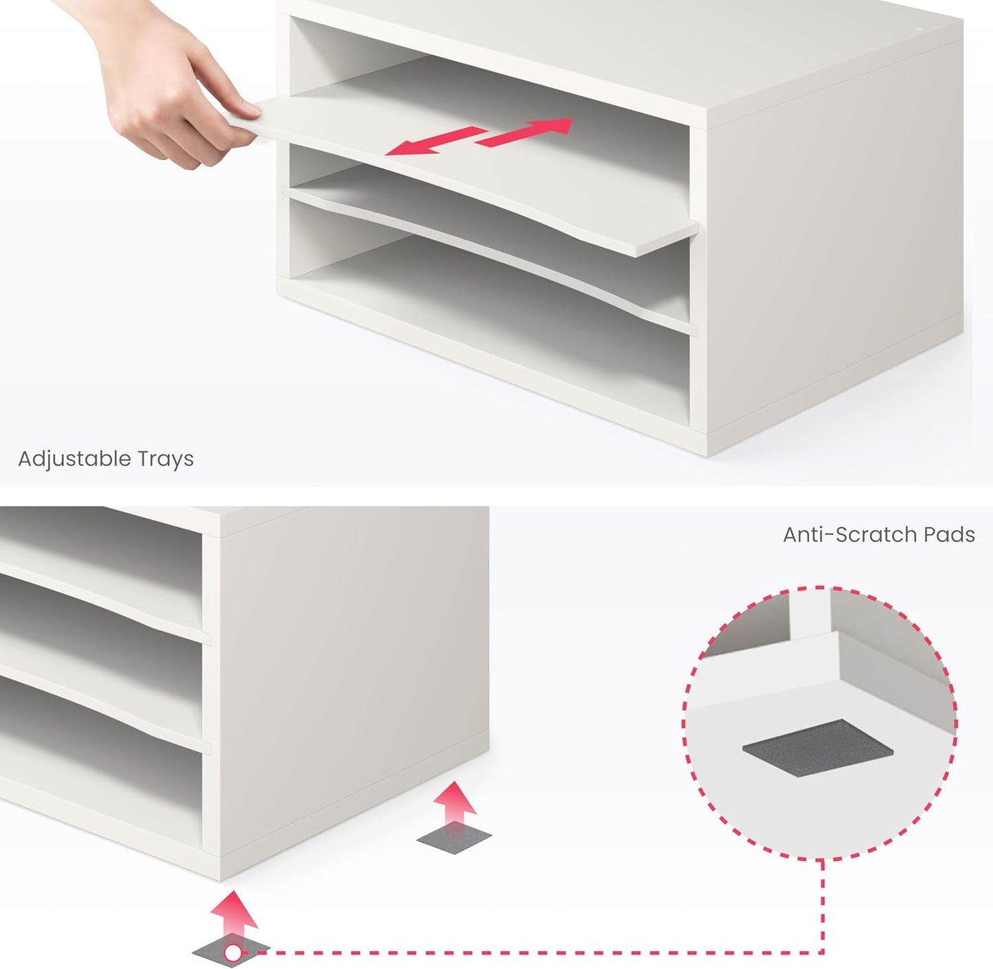 Ballucci Paper Organizer, 3-Tier Stackable Wood Desk Organizer, Document File Organizer and Mail Sorter with Adjustable