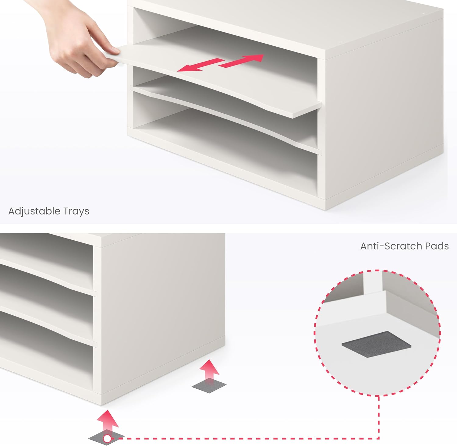 Ballucci Paper Organizer, 3-Tier Stackable Wood Desk Organizer, Document File Organizer and Mail Sorter with Adjustable