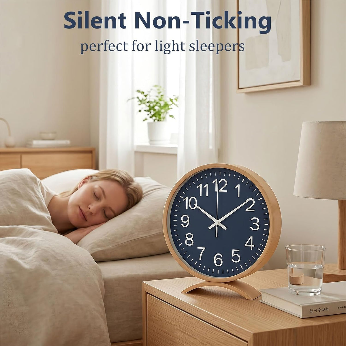 Maxspace Table Clock-8 Inch Silent Non-Ticking Wooden Timepiece Desk Clock, Battery Operated Decor Round Clock for