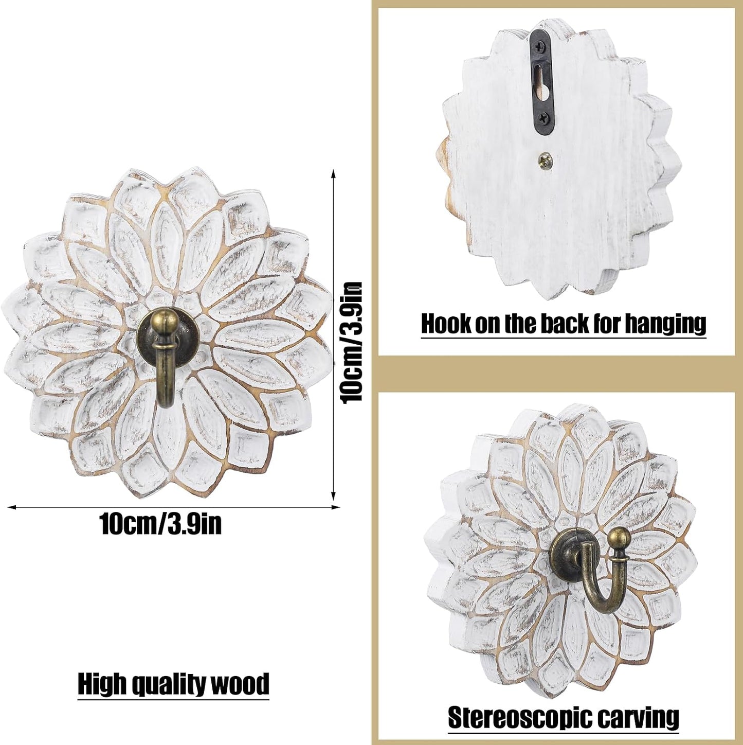 Distressed Vintage Wall Hooks Mandala / Retro / Set of 3