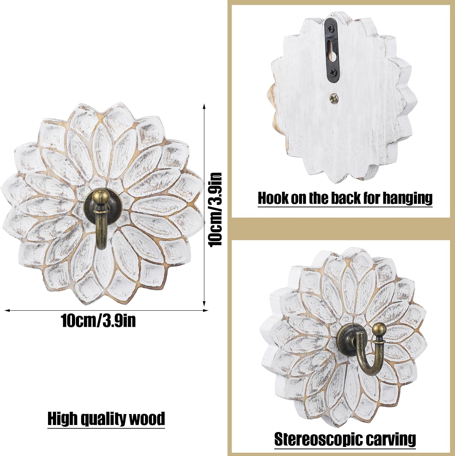 Distressed Vintage Wall Hooks Mandala / Retro / Set of 3