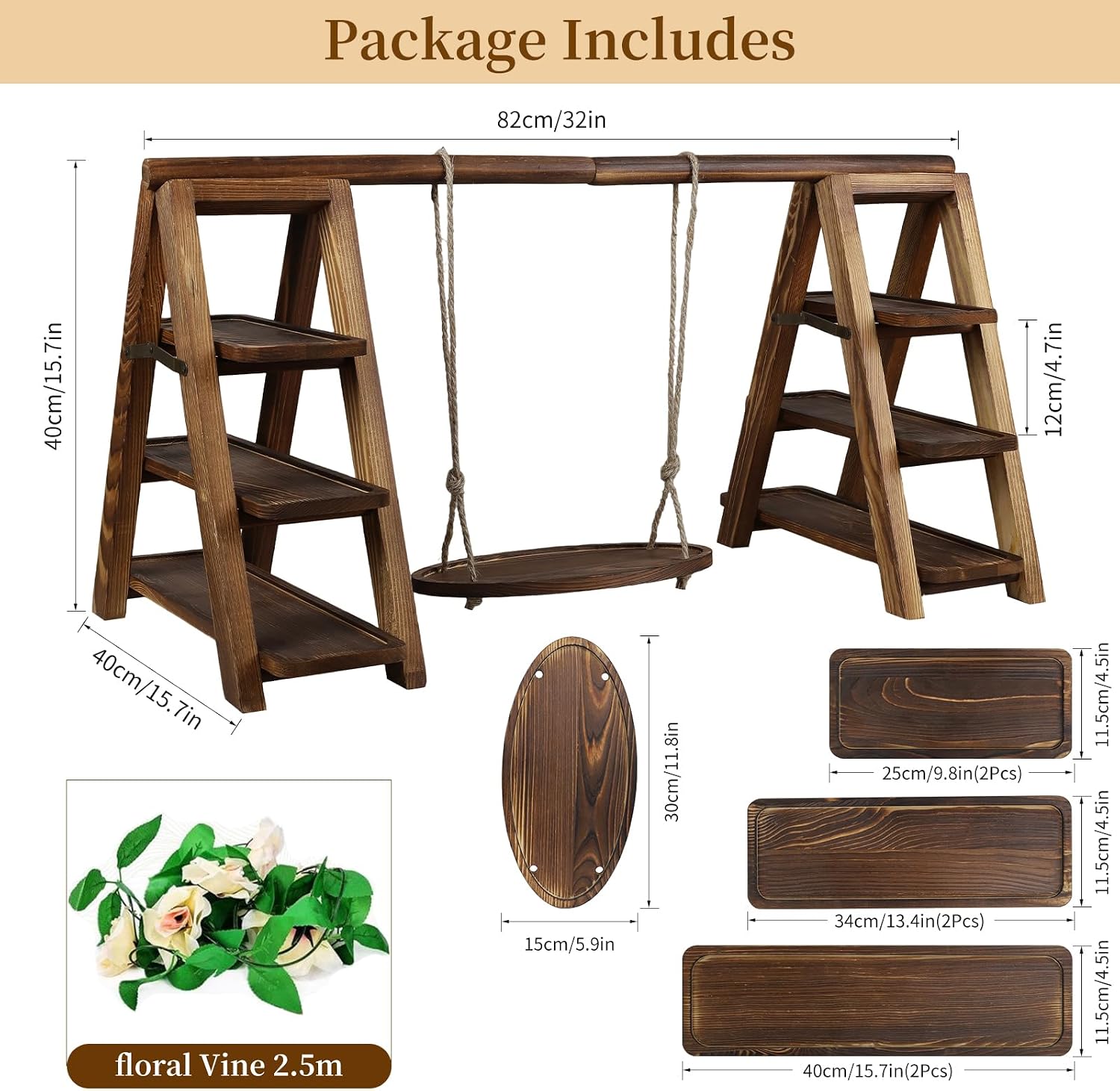 Large Wooden 3 Tier Swing Cupcake Stand / Brown