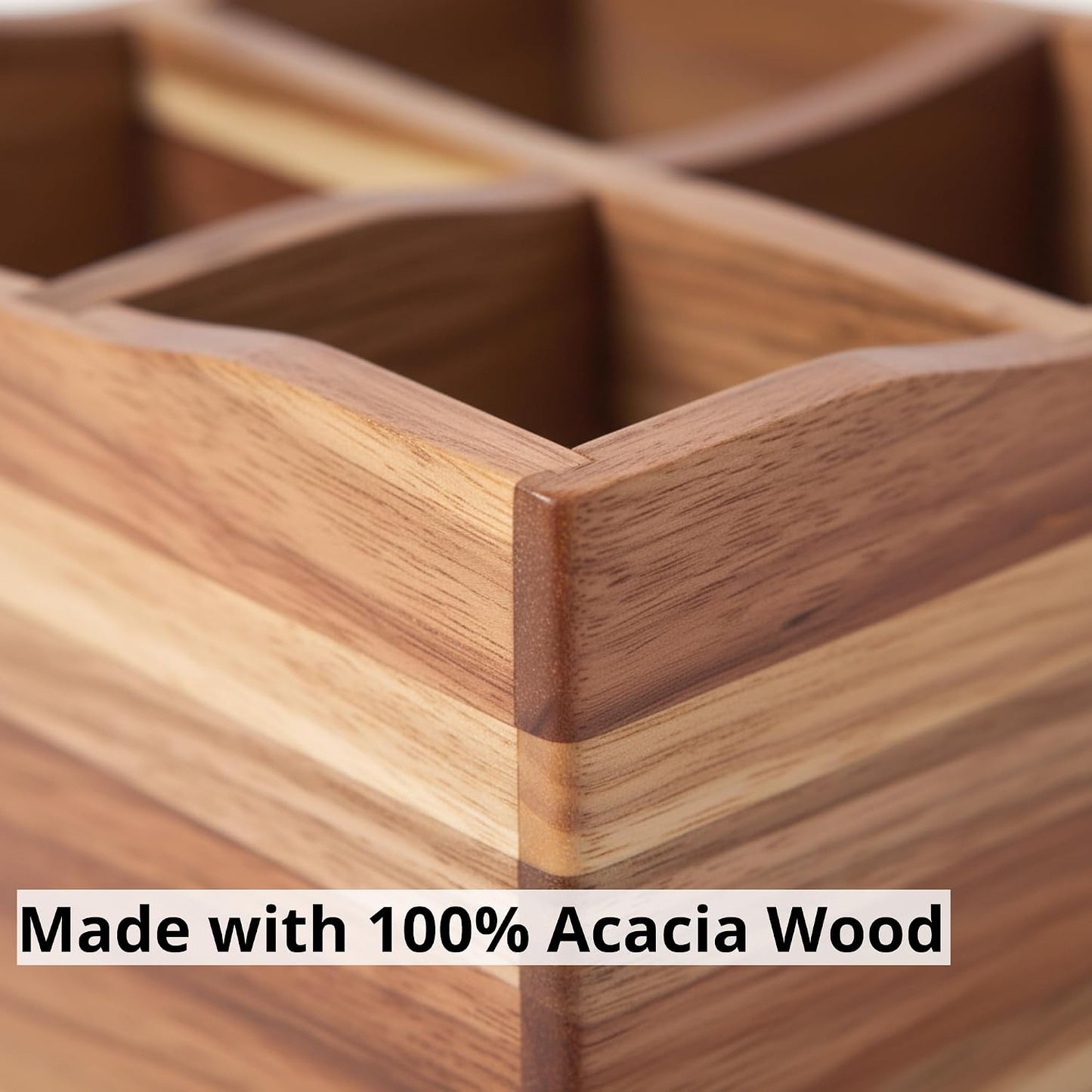 Utensil Caddy for Parties, Acacia Wood Silverware Holder for Countertop