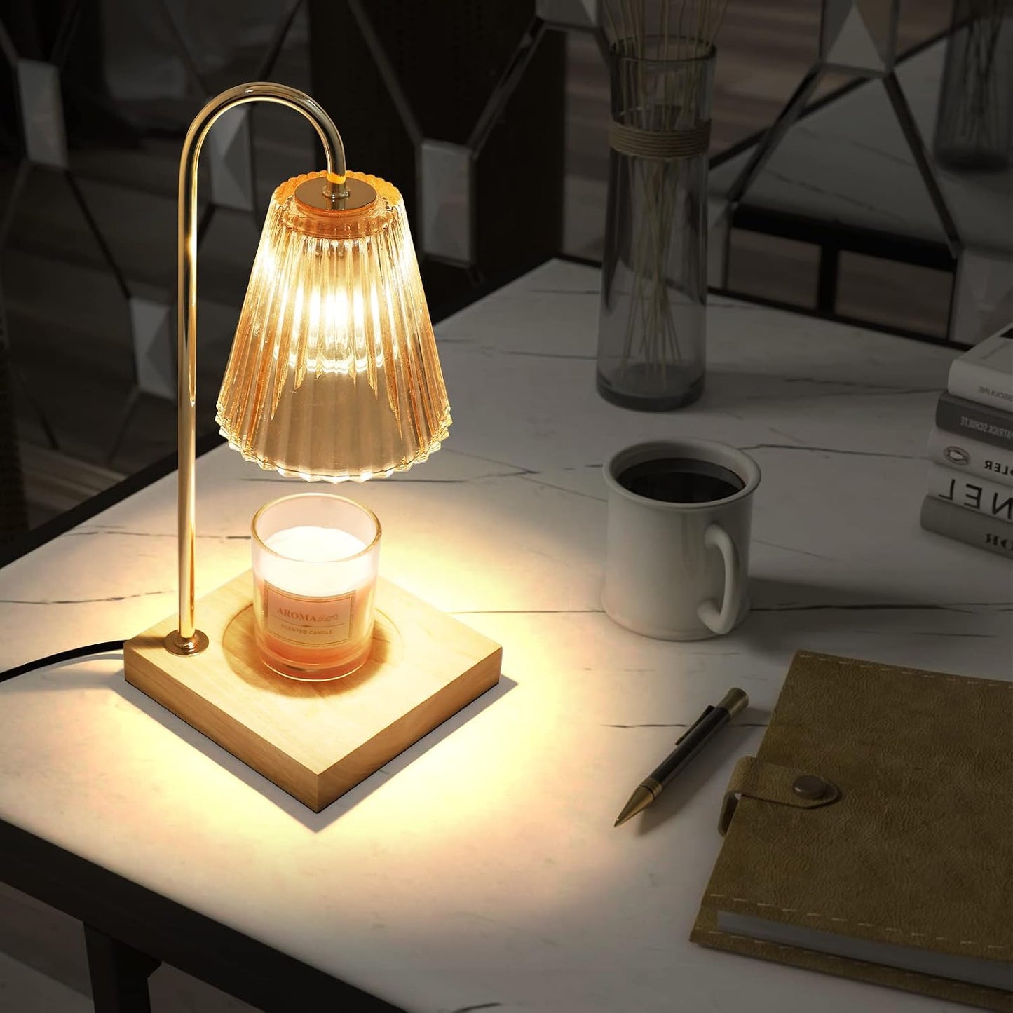 LOTKEY Candle Warmer Lamp, Dimmable Candle Warmer with Timer 2 Bulbs Wood Base Electric Candle Lamp Compatible with Jar