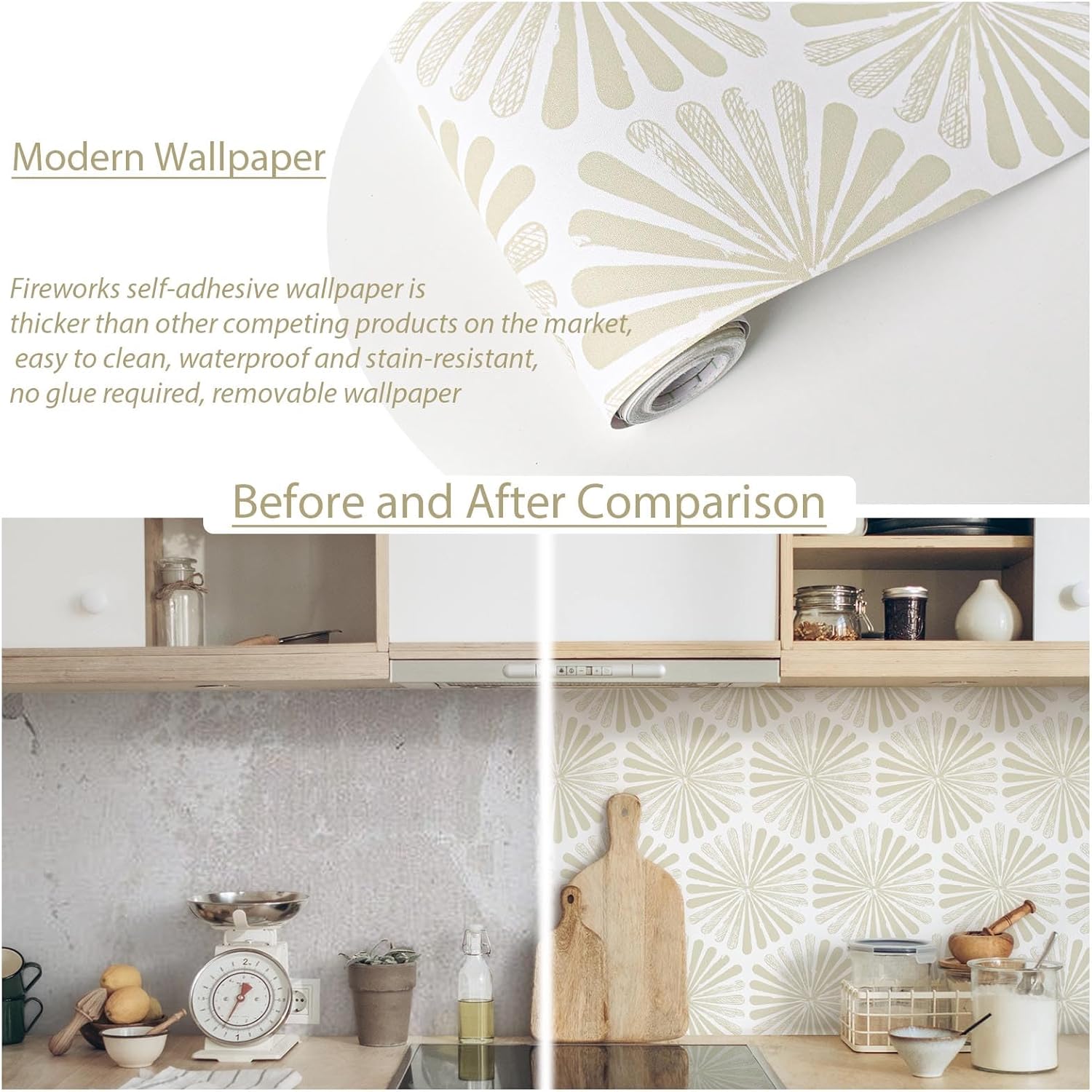 Modern Peel and Stick Wallpaper Boho Contact Paper Self Adhesive Removable Wallpaper / 17.3 x 197