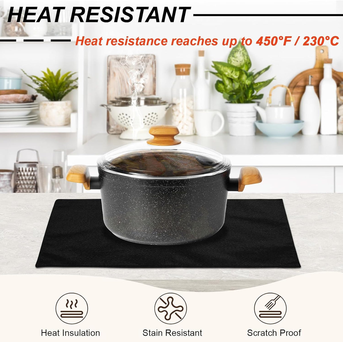 Cloth Placemats Set of 6, Cotton Linen Blend Place Mats, Black | Machine Washable, Double Layered, Heat Resistant