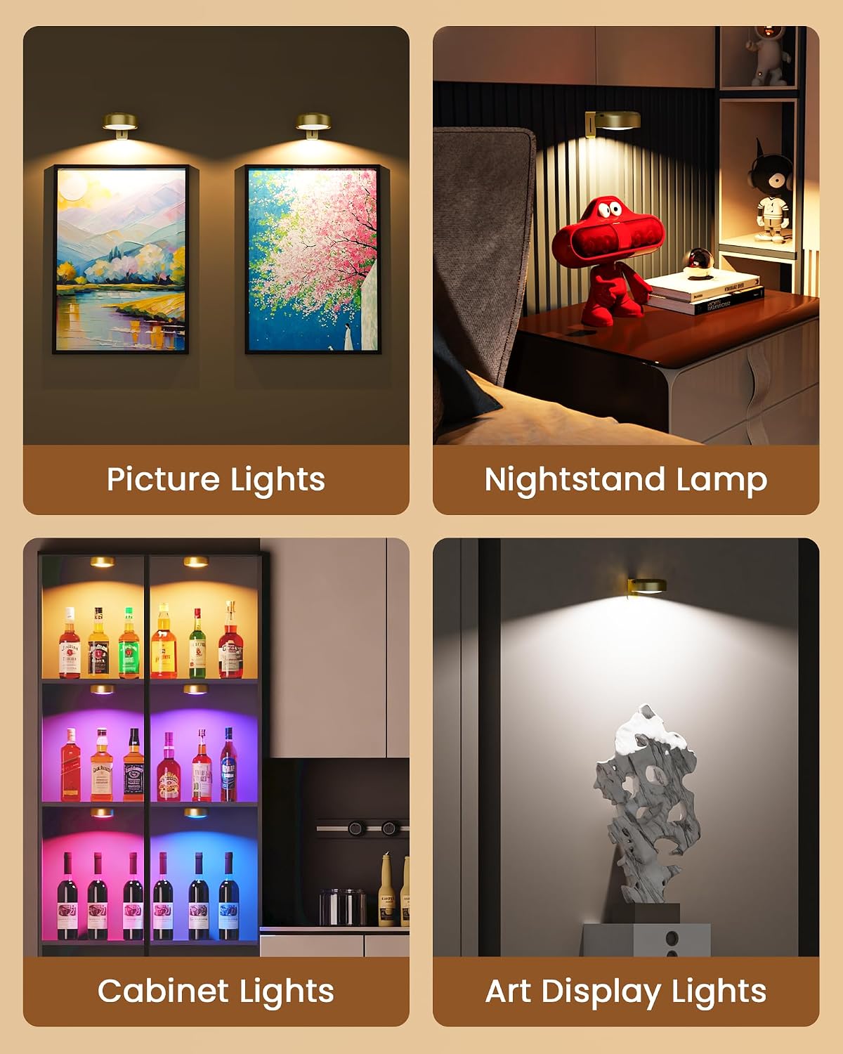 3 Pack Picture Lights for Wall,Wireless 2000mAh Rechargeable Magnetic LED Puck Lights with Remote,3 Color Temps and 12