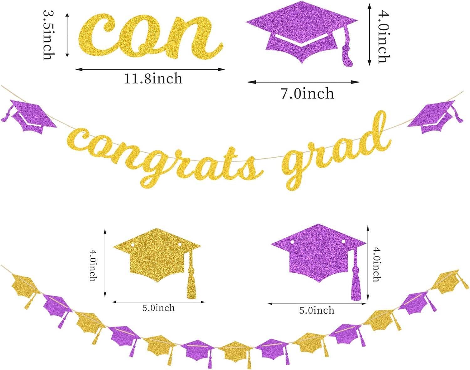 Kits 2026 Congrate Grad Garland / Congrate Grad Purple Gold / Set of 18