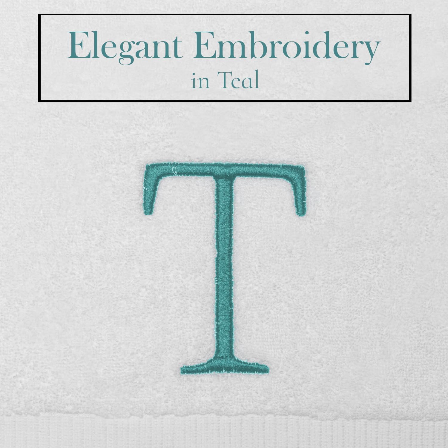 White with Teal Monogrammed Hand Towels for Bathroom - Set of 2 Letter T | Luxury Hotel Quality Initial Towels For