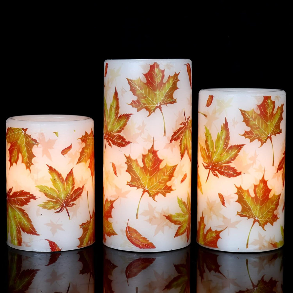 GenSwin Maple Leaf Glass Flameless Candles Battery Operated Remote Timer