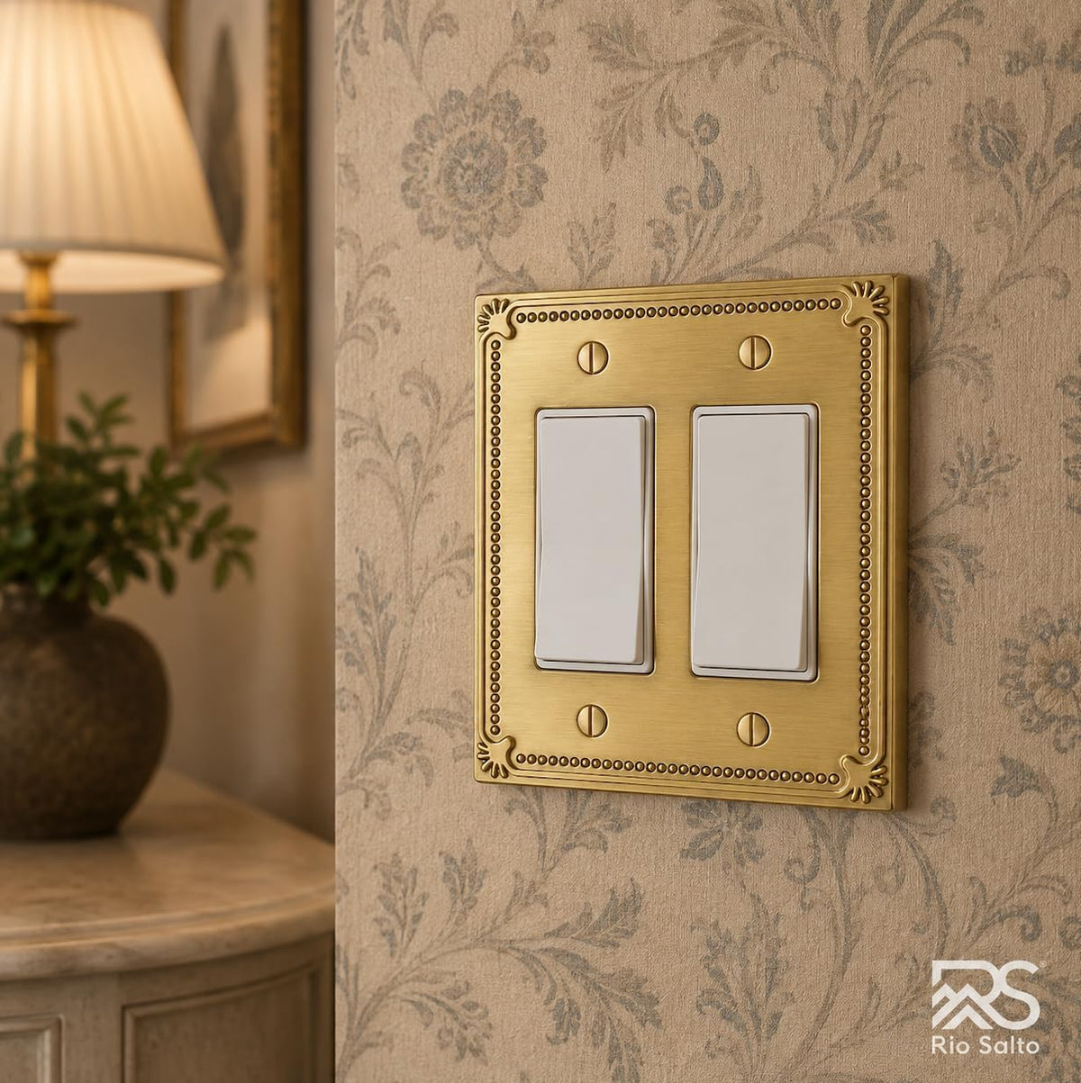 Rio Salto Brushed Gold Decorative 2 Rocker Light Switch Cover Plate Double Rocker Switch Plate 2 Gang Rocker Wall Plate