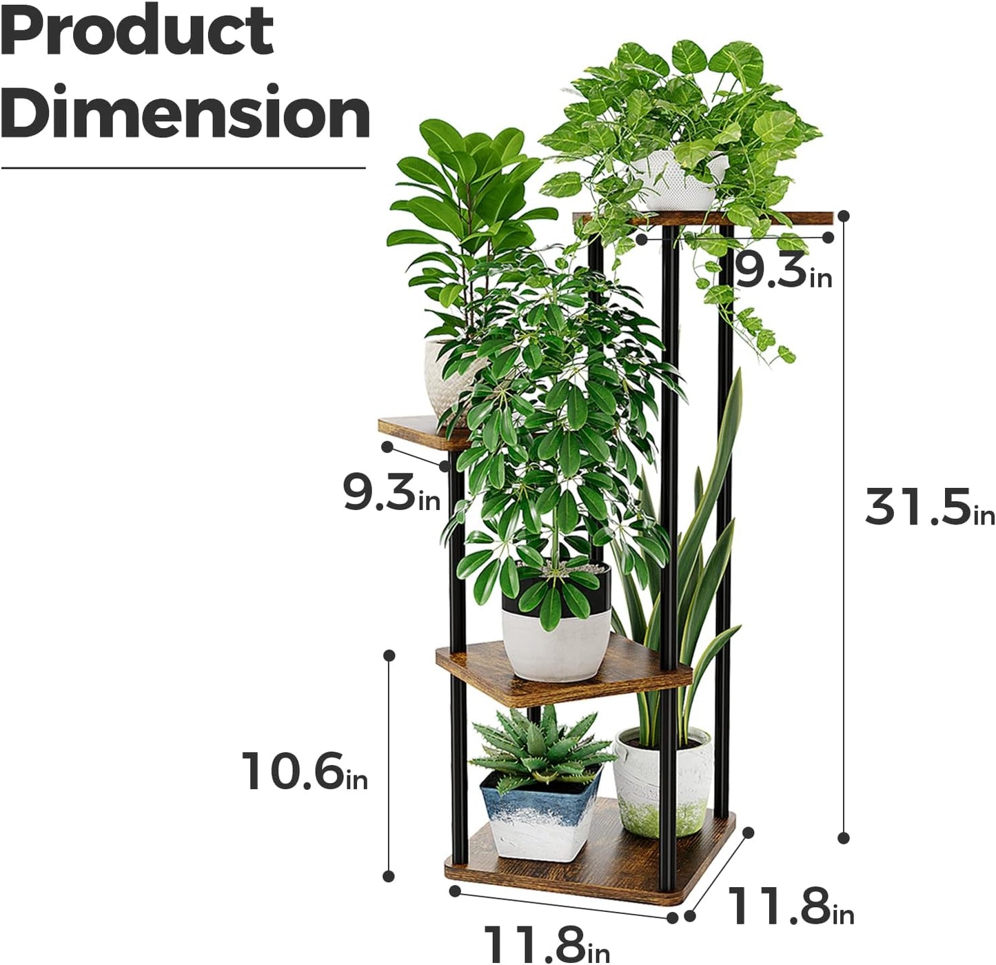 Bamworld Small Plant Stand Corner Plant Shelf for Indoor Plants | 4 Tier Flower Stand Wooden Plant Holder for Balcony