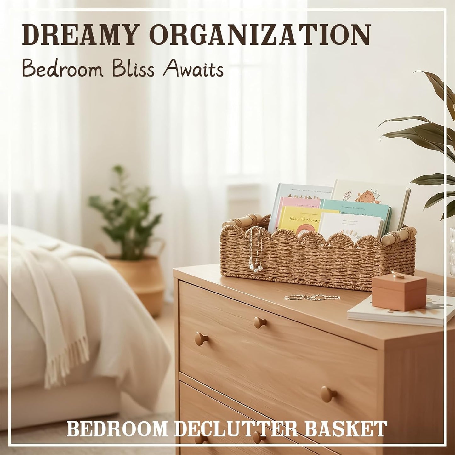 Upgraded Paper Rope Scalloped Edge Toilet Paper Storage Basket / Neutral