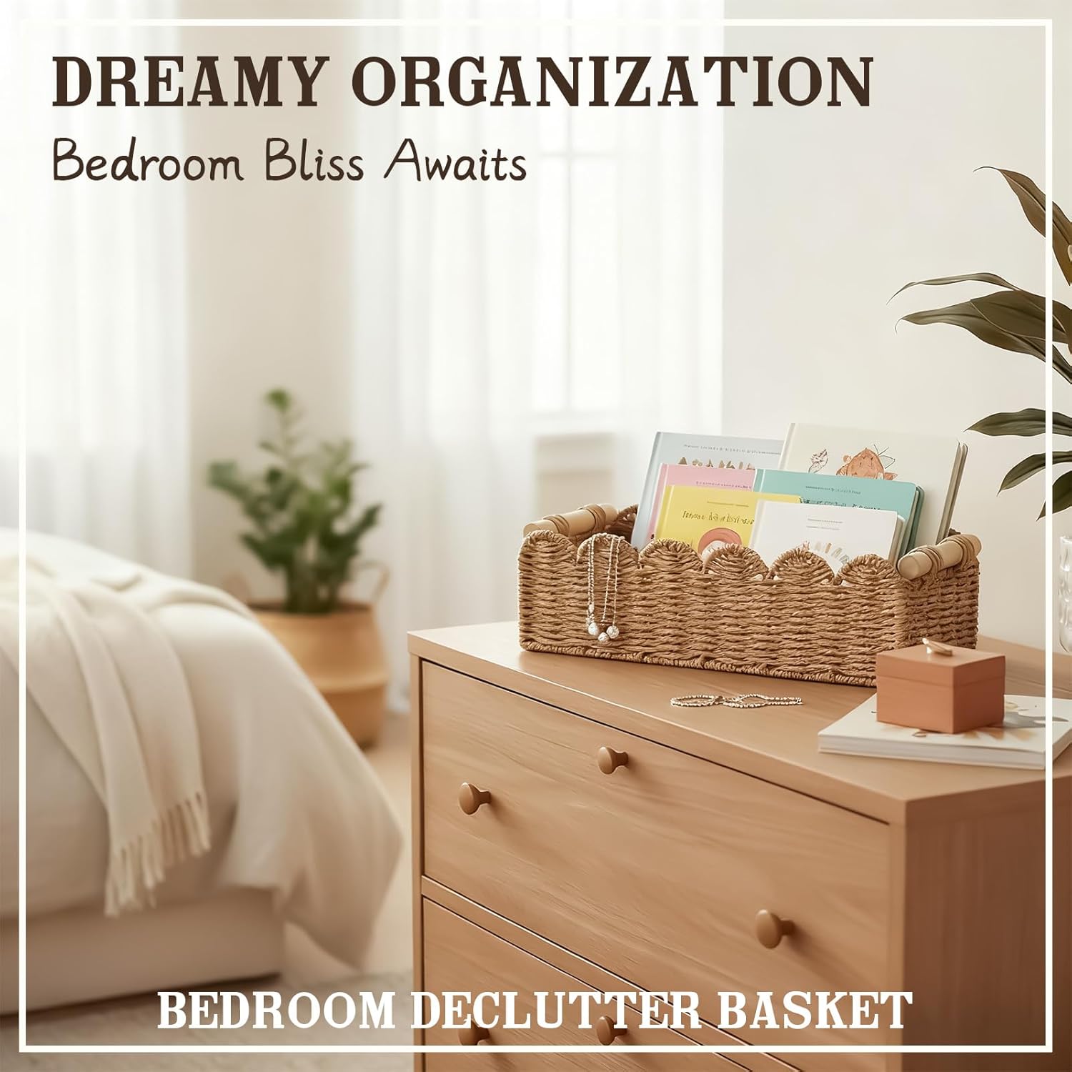 Upgraded Paper Rope Scalloped Edge Toilet Paper Storage Basket / Neutral