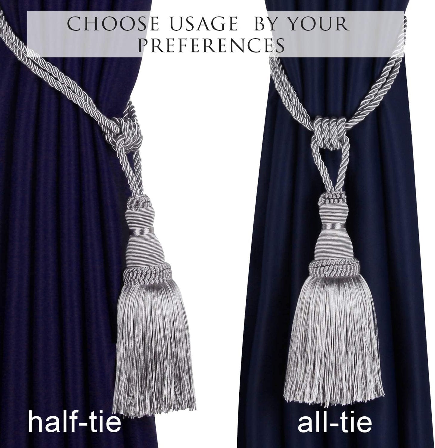 BEL AVENIR 4 Pack Curtain Tiebacks Tassel Drapery Tie-Backs Rope Holdbacks | Handmade, Home Office Hotel Decorative