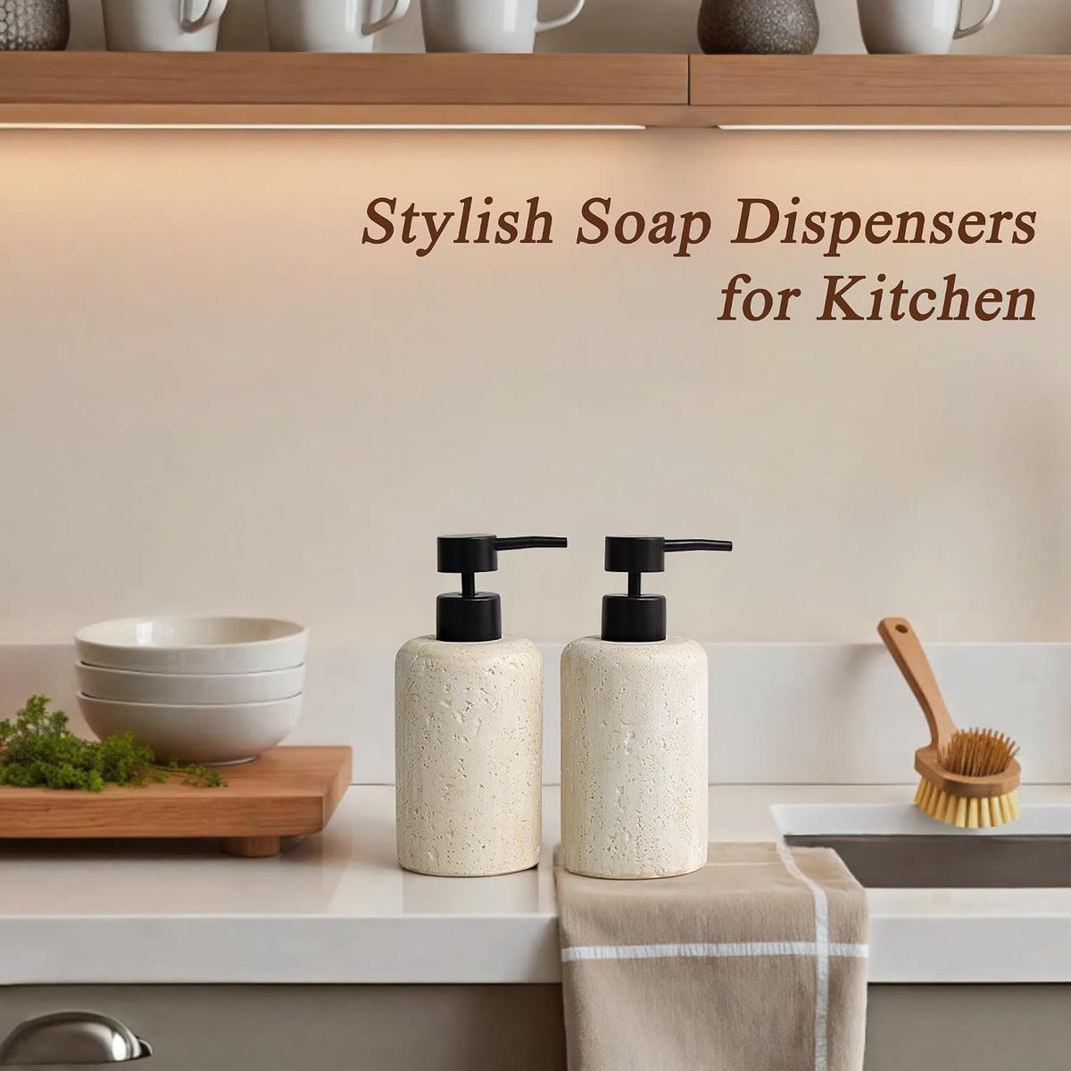 2pcs/Set Hand Soap Dispenser Sets - 10.8oz Refillable Resin Liquid Soap Dispensers with Rust-Proof Pump for Bathroom