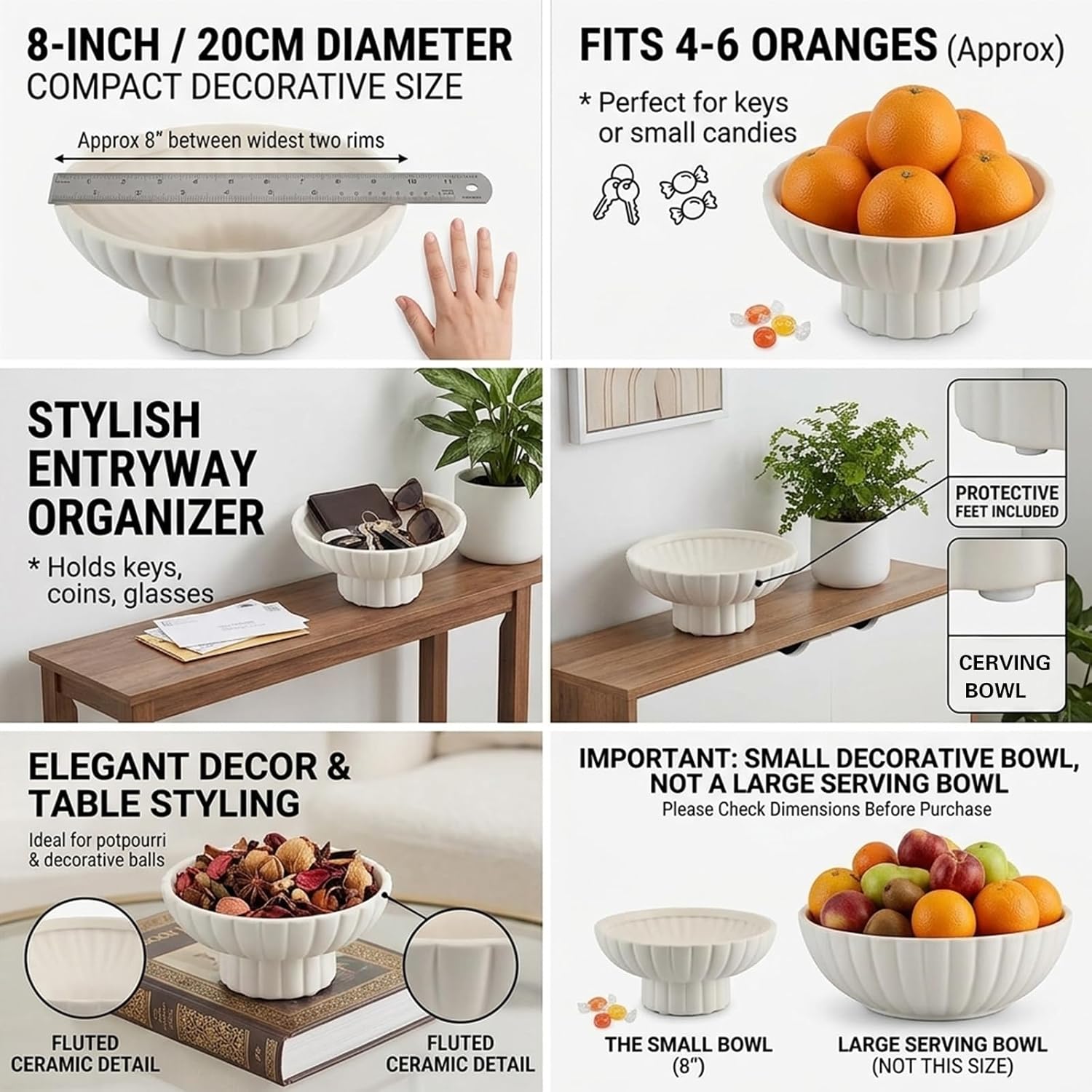 Small Modern Pedestal Decor Fruit Bowl 8" Ceramic