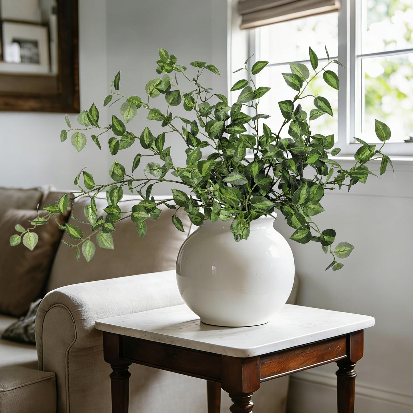 Long Artificial Stems Faux Greenery Stems for vase Faux Leaves Fake / Green / 32.7 Inch / Set of 6