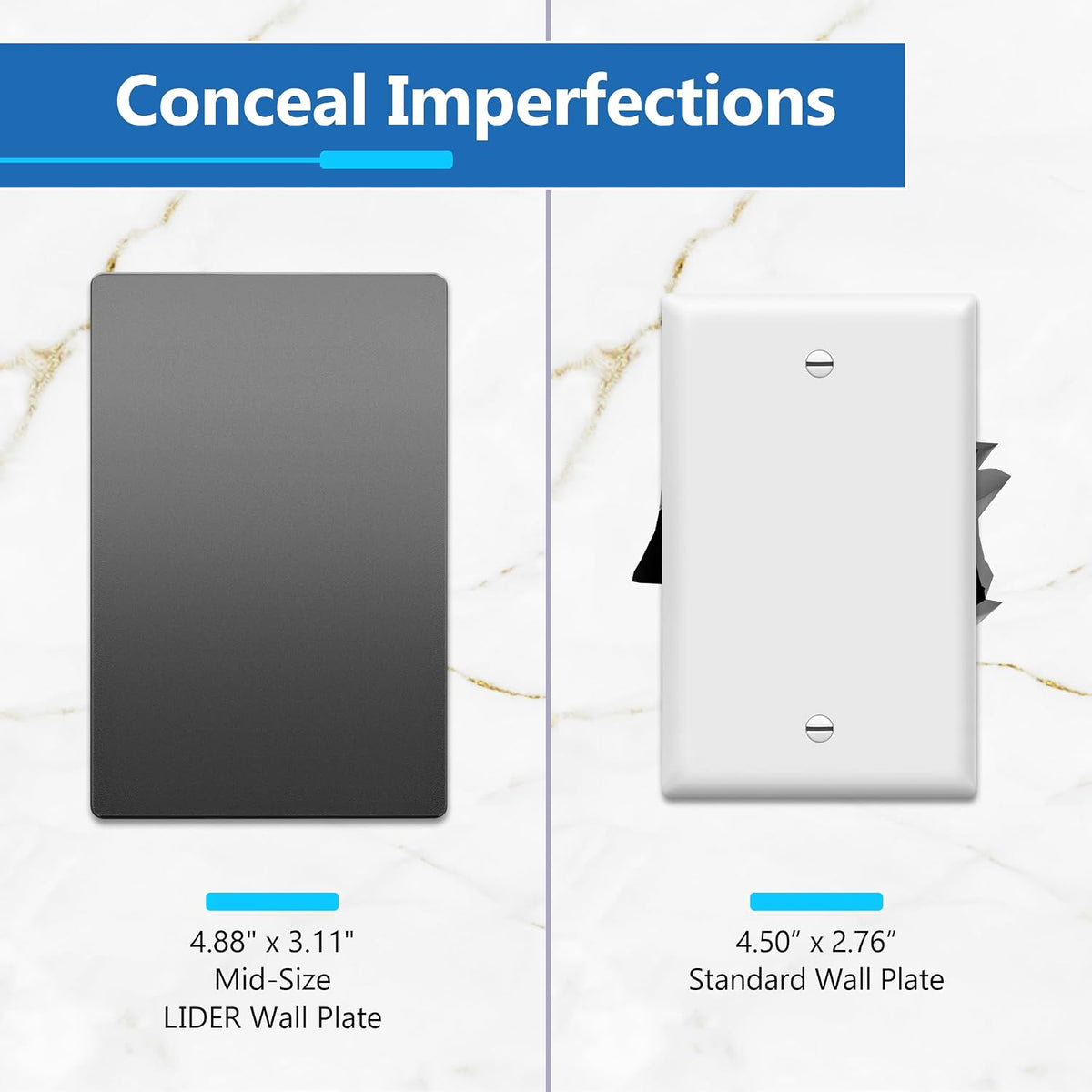 LIDER Blank Wall Plate, Screwless Design, 1-Gang, Matte Space Gray, 10-Pack | Temperature And Impact Resistant