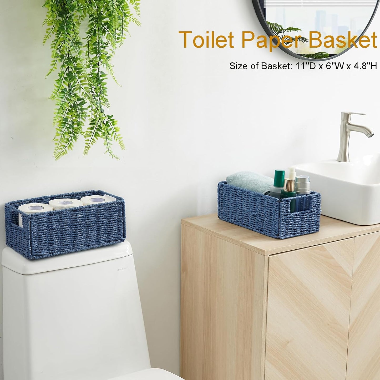 Wicker Storage Basket / Blue / 11.2"D x 6.1"W x 4.8"H / Set of 2