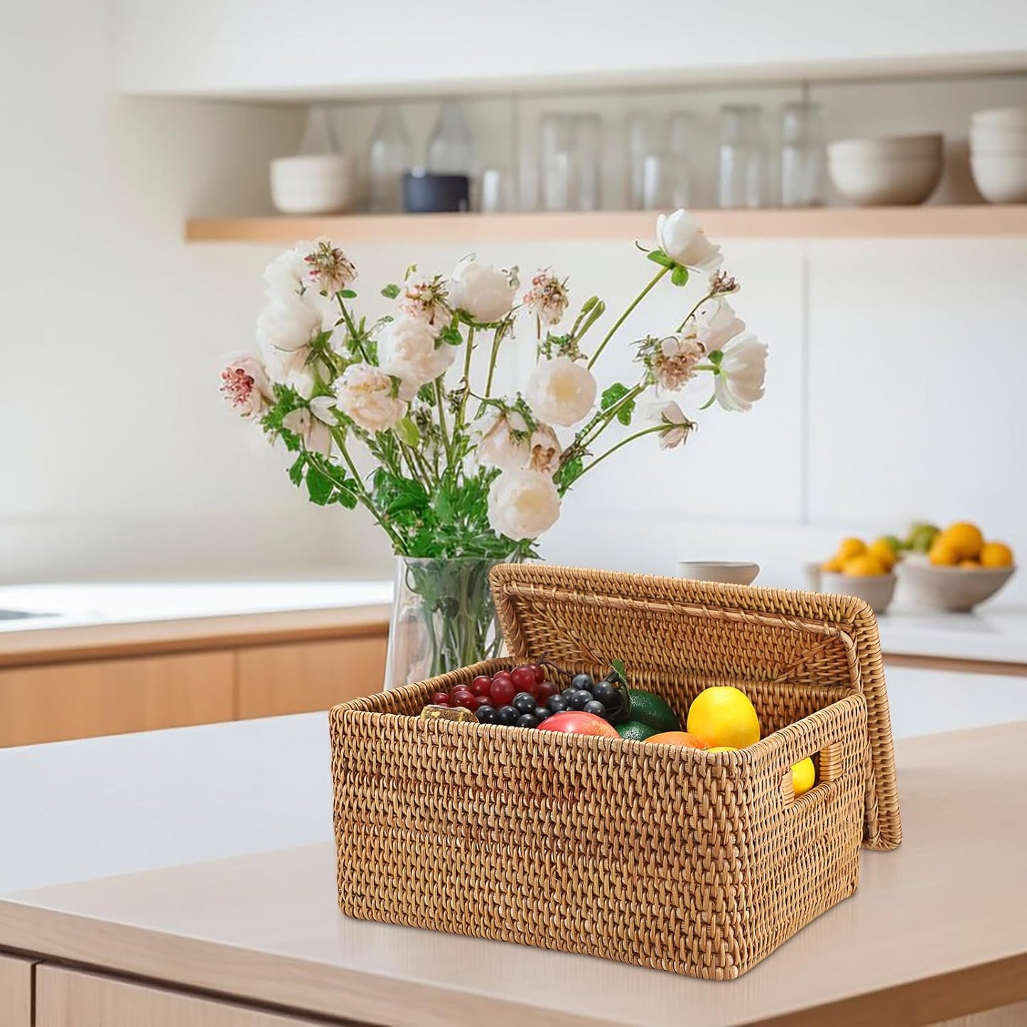 Wicker Storage Bins / 13.2"L x 10.2"W x 6.7"H / Natural Color