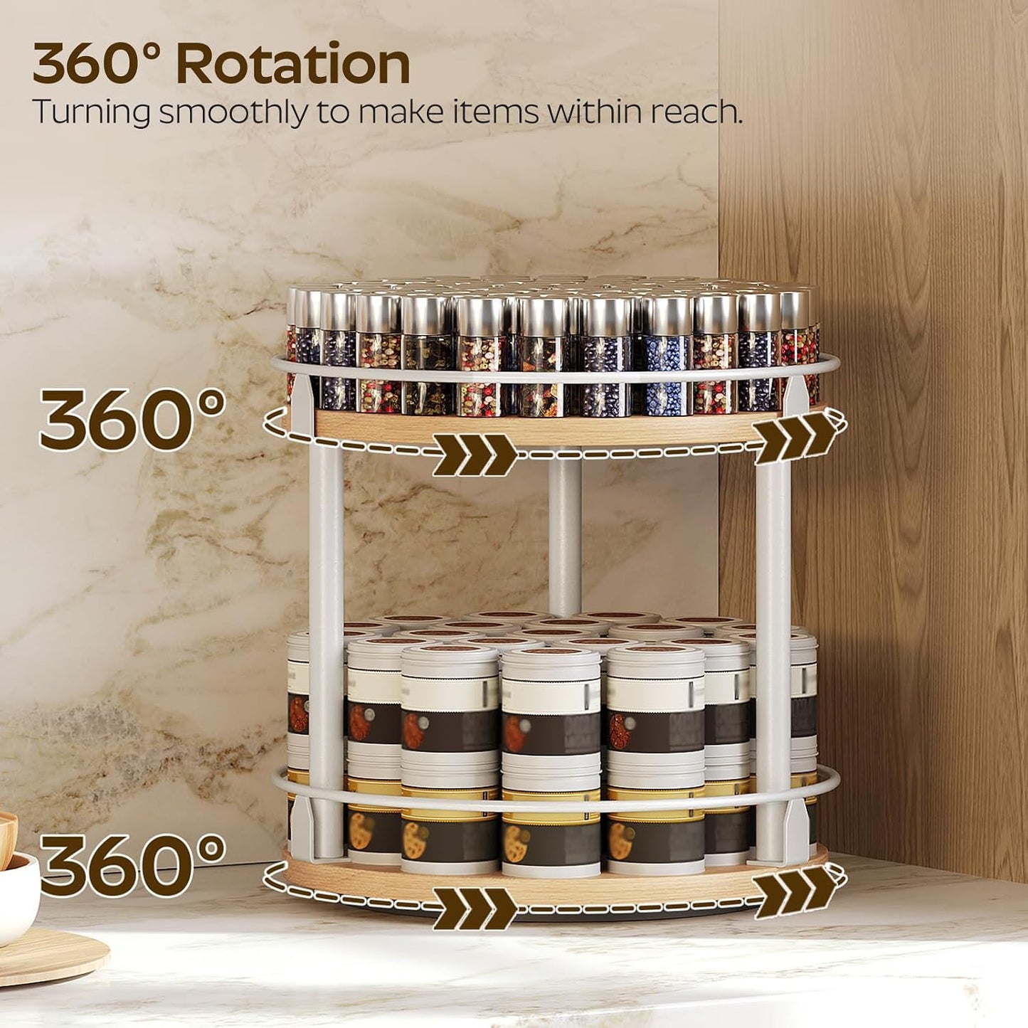 Lazy Susan Organizer, Rotating Spice Rack, 2 Tier Spice Turntable Organizer, Industrial Turntable Spice Holder, for
