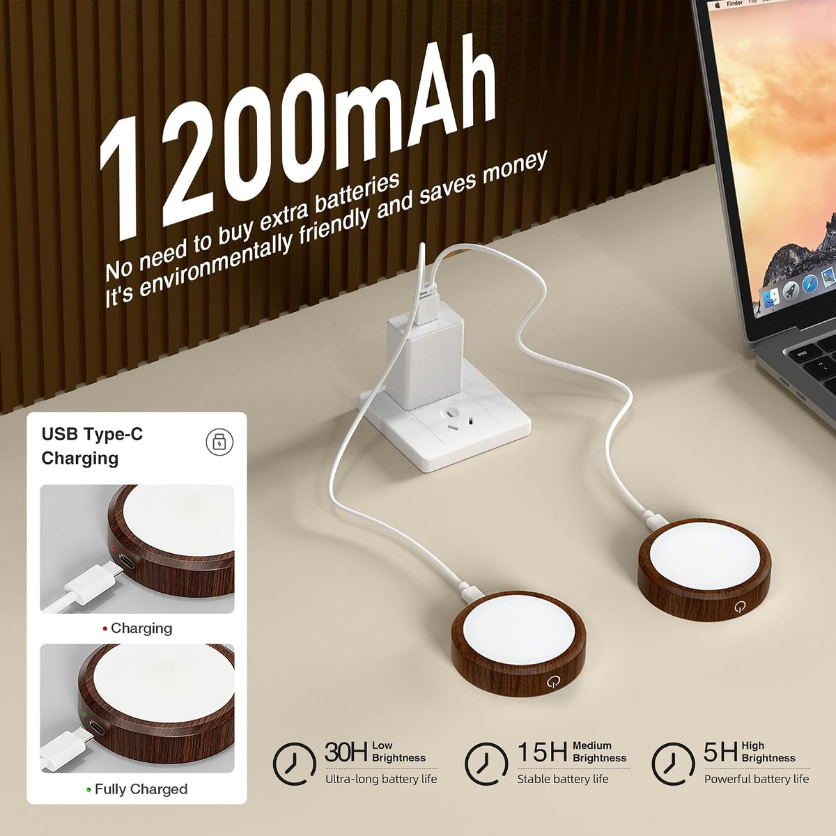 Puck Lights with Remote Control Rechargeable, Full-Screen Wireless LED Under Cabinet Lighting with Light Guide Plate,3