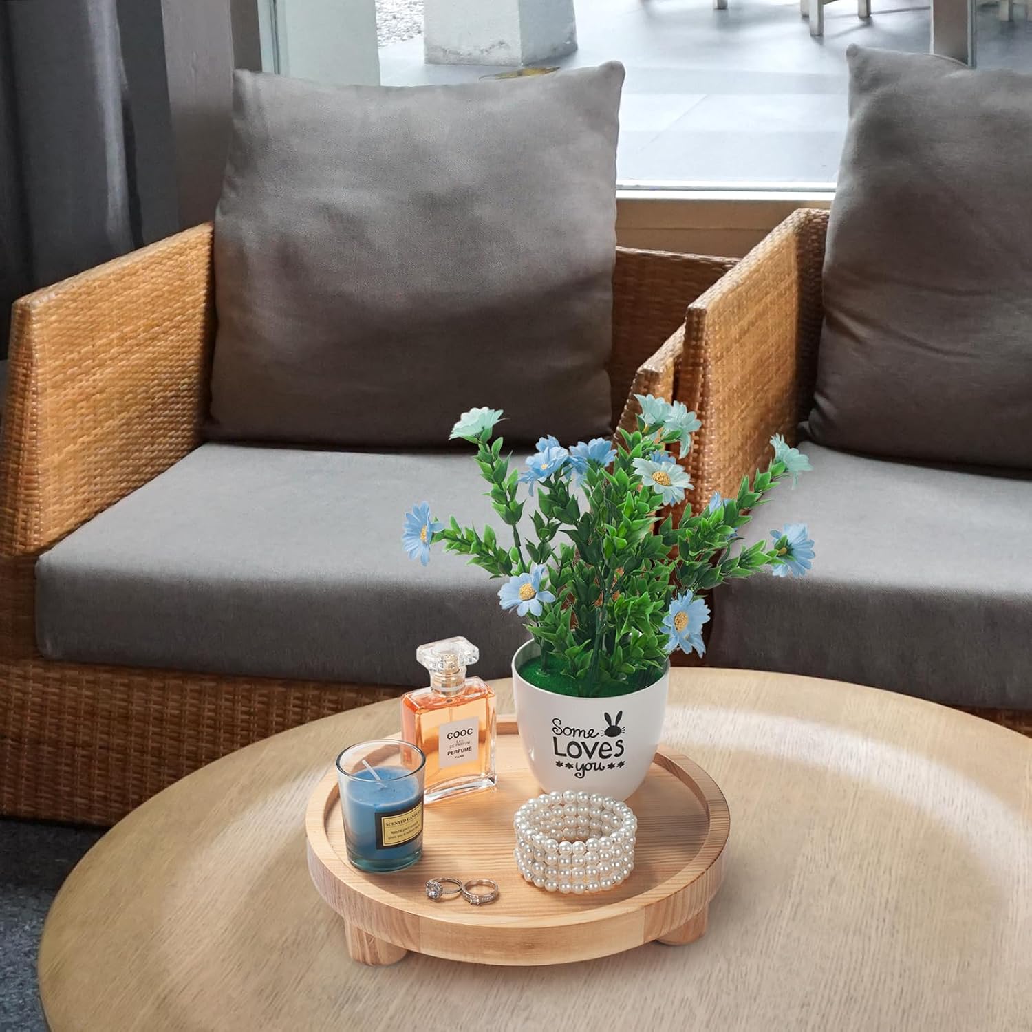 Round Wooden Tray Decor / Round - Natural / Set of 2