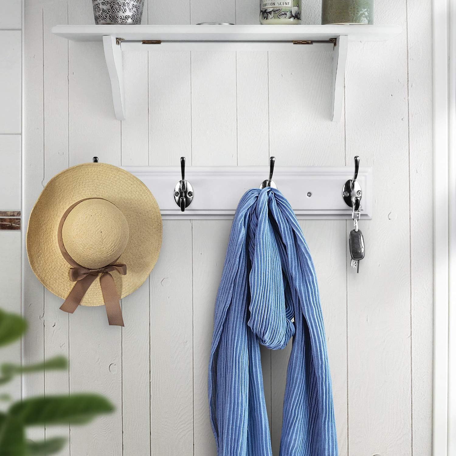 Coat Rack Wall Mounted White / White Density Wood / 4 Hooks