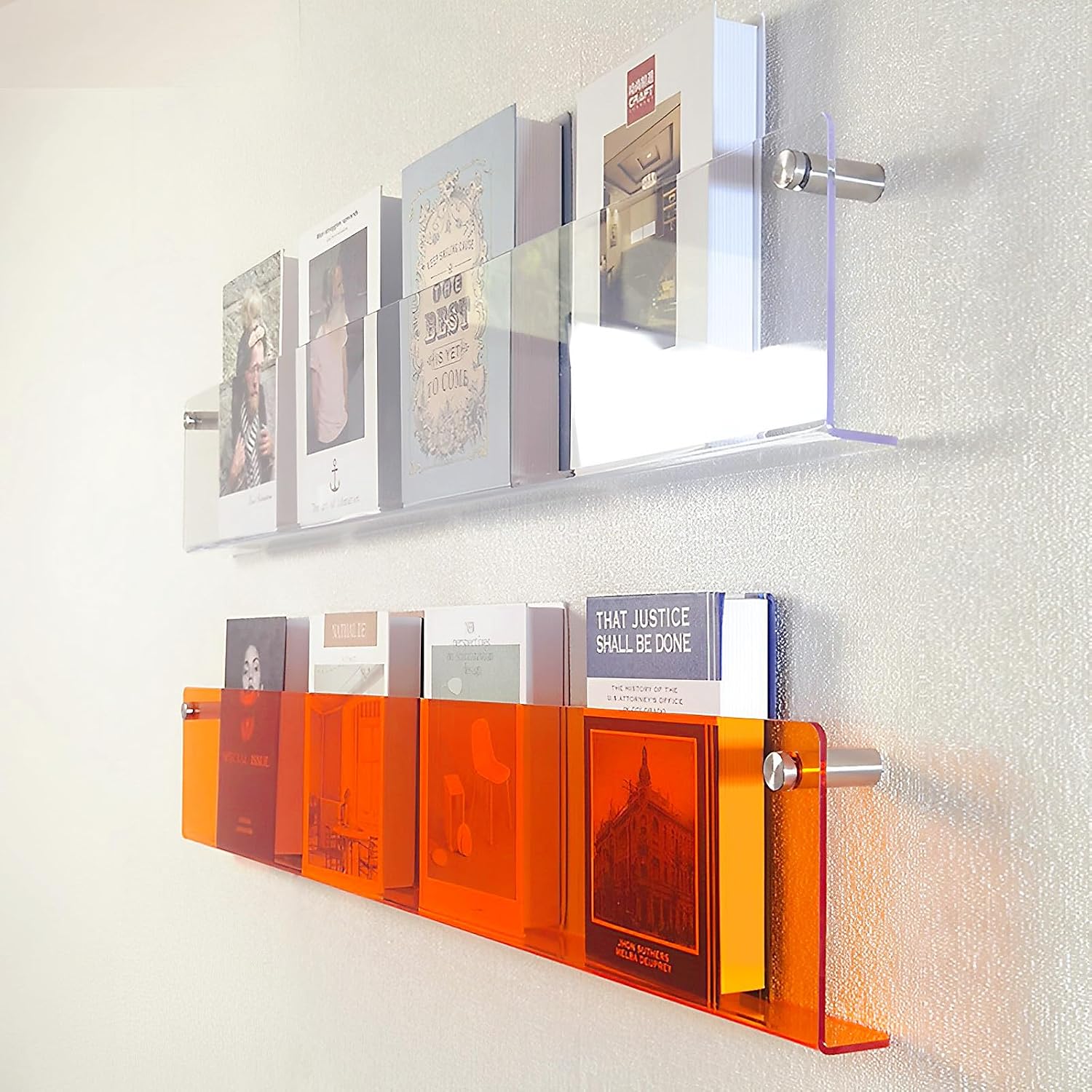 ROYALITA 2-Pack Acrylic Magazine Holder Brochure Holder, Orange 17 Inch | Record Magazine Rack, Fashion Floating