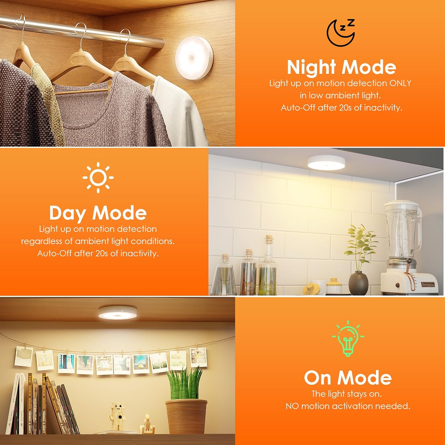 Motion Sensor Puck Light with Remote, Warm White, 8-Pack | Wireless Dimmable, Under Cabinet Lights, Rechargeable