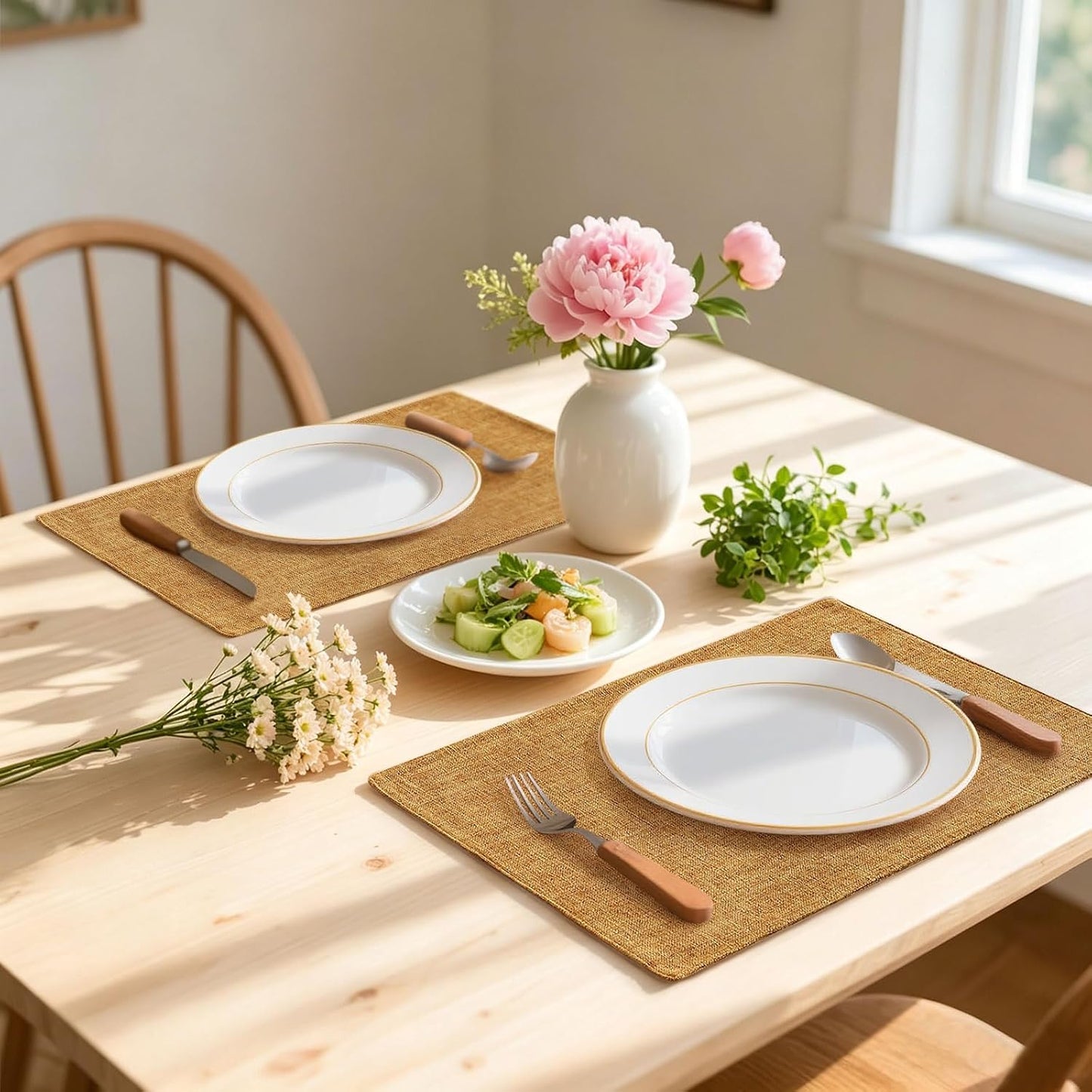 Homaxy Cloths Placemats for Dining Table Set of 6, 13" x 19", Amber | Heat Resistant, Washable, Cotton Linen Blend