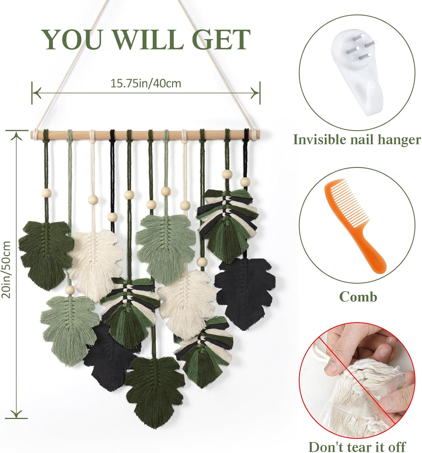 Macrame Wall Hanging Boho Home Decor / Green Black Beige