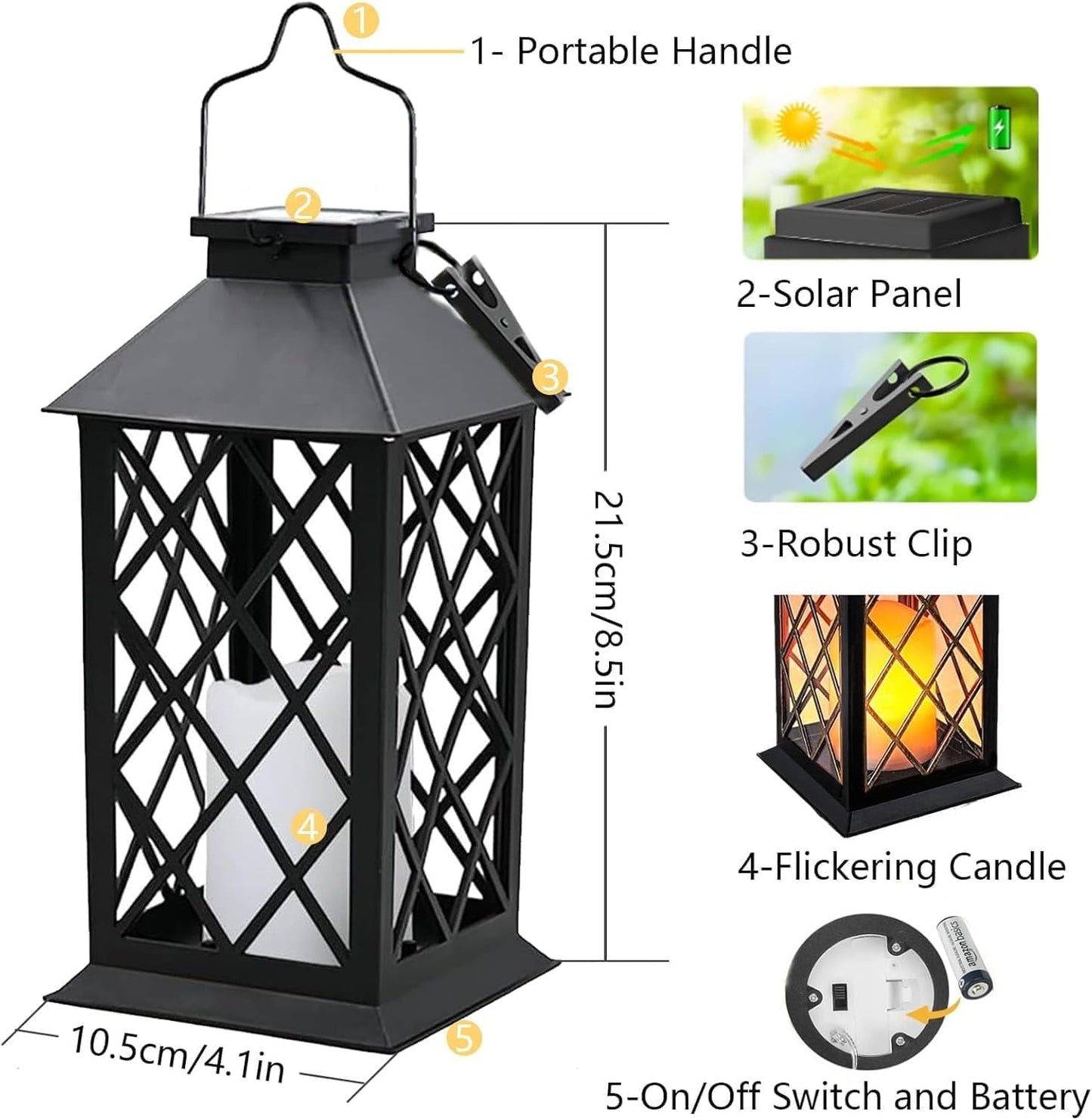 2 Pack 9" Medium Tempered Glass Solar Lanterns Outdoor Waterproof | Hanging Solar Lights with Flickering Flameless